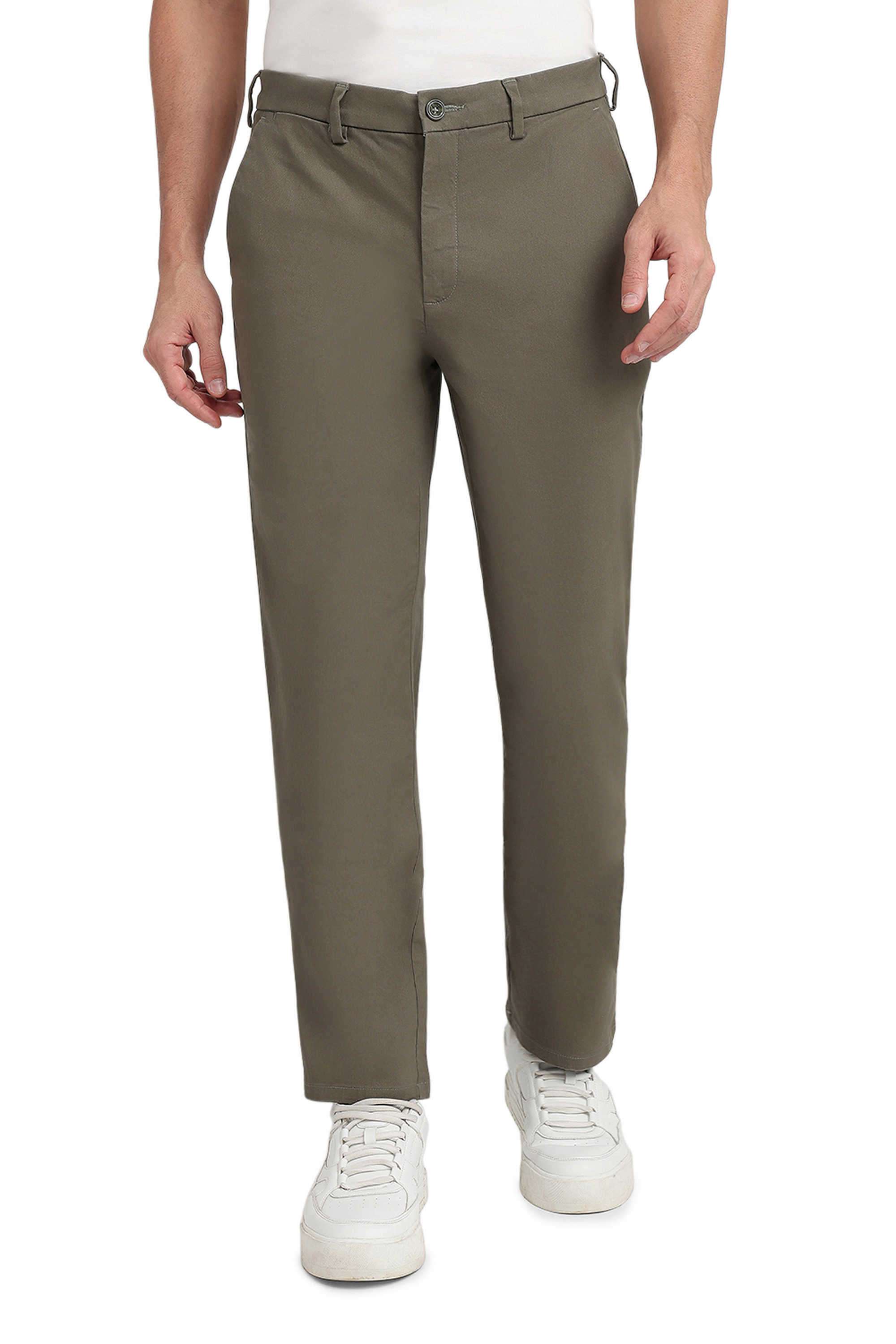 Solid-Cotton-Blend-Regular-Fit-Men-s-Casual-Trousers