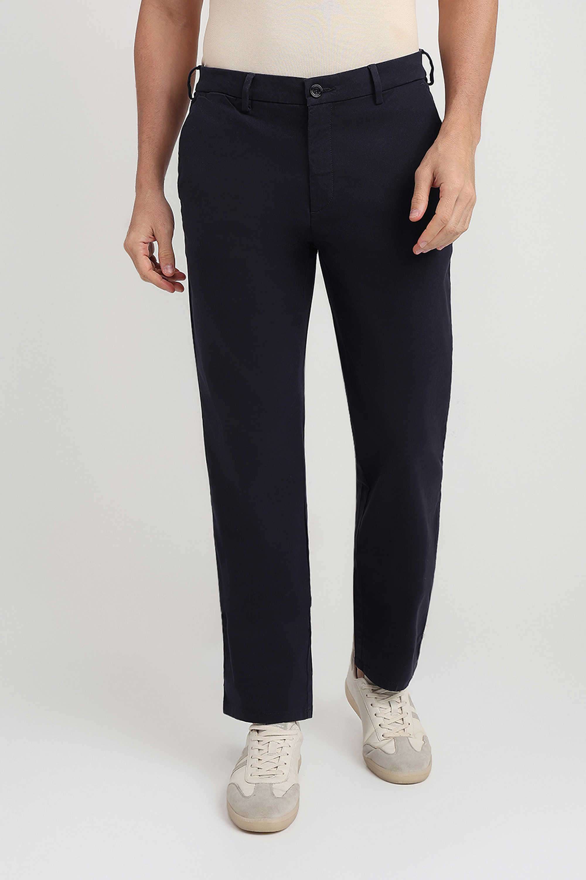 Solid-Cotton-Blend-Slim-Fit-Men-s-Casual-Trousers