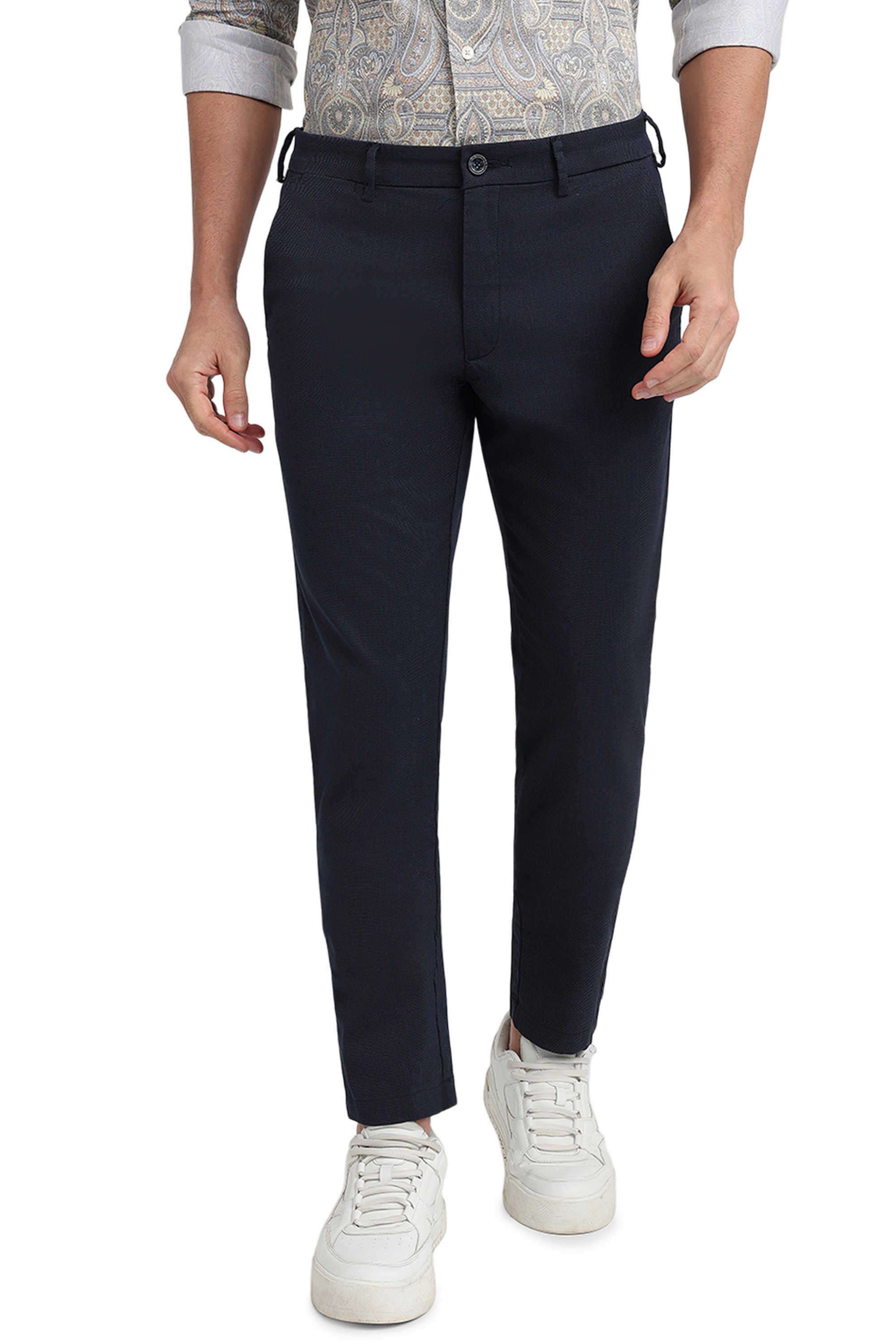 Textured-Cotton-Blend-Slim-Fit-Men-s-Casual-Trousers