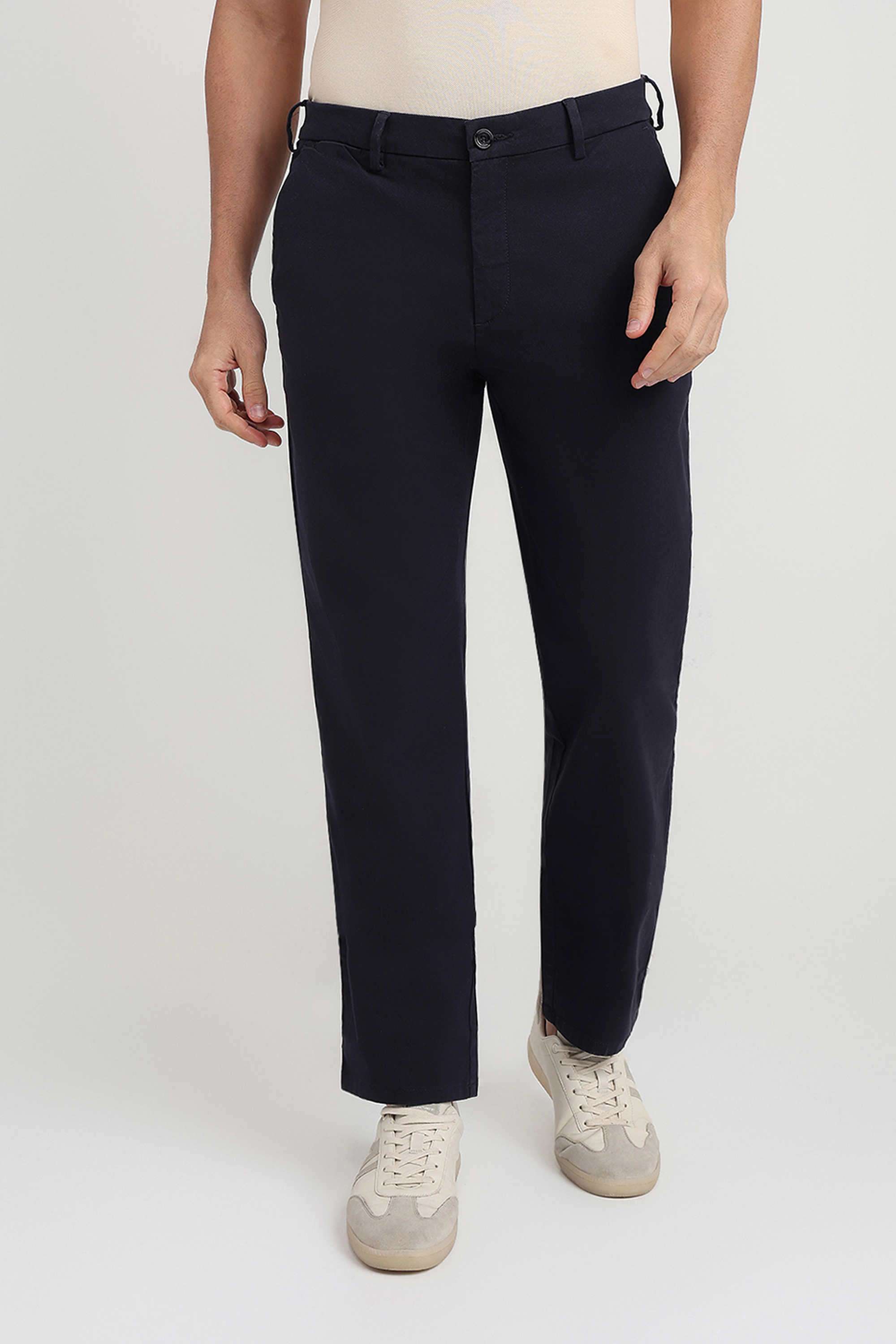 Solid-Cotton-Blend-Regular-Fit-Men-s-Casual-Trousers