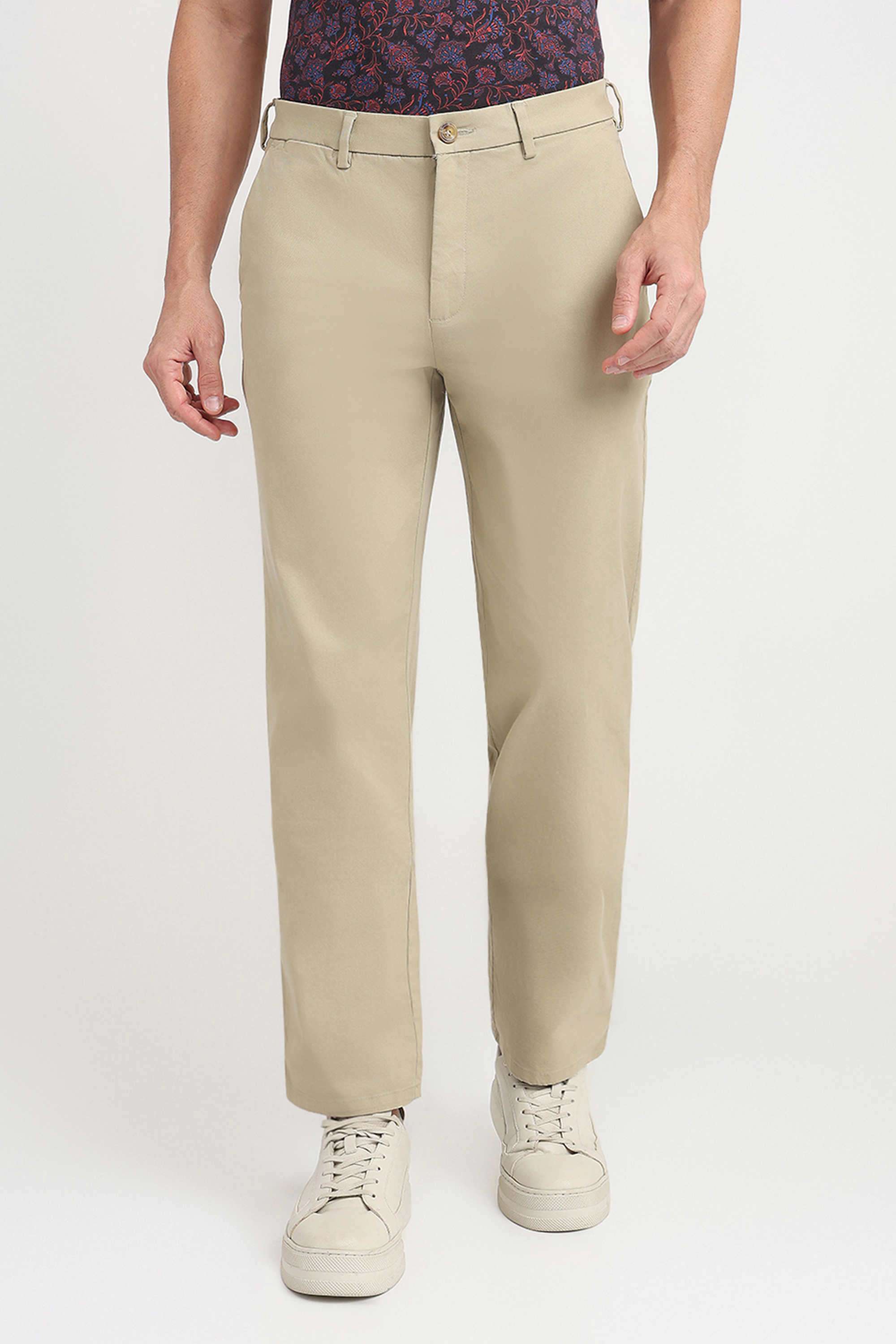 Solid-Cotton-Blend-Regular-Fit-Men-s-Casual-Trousers