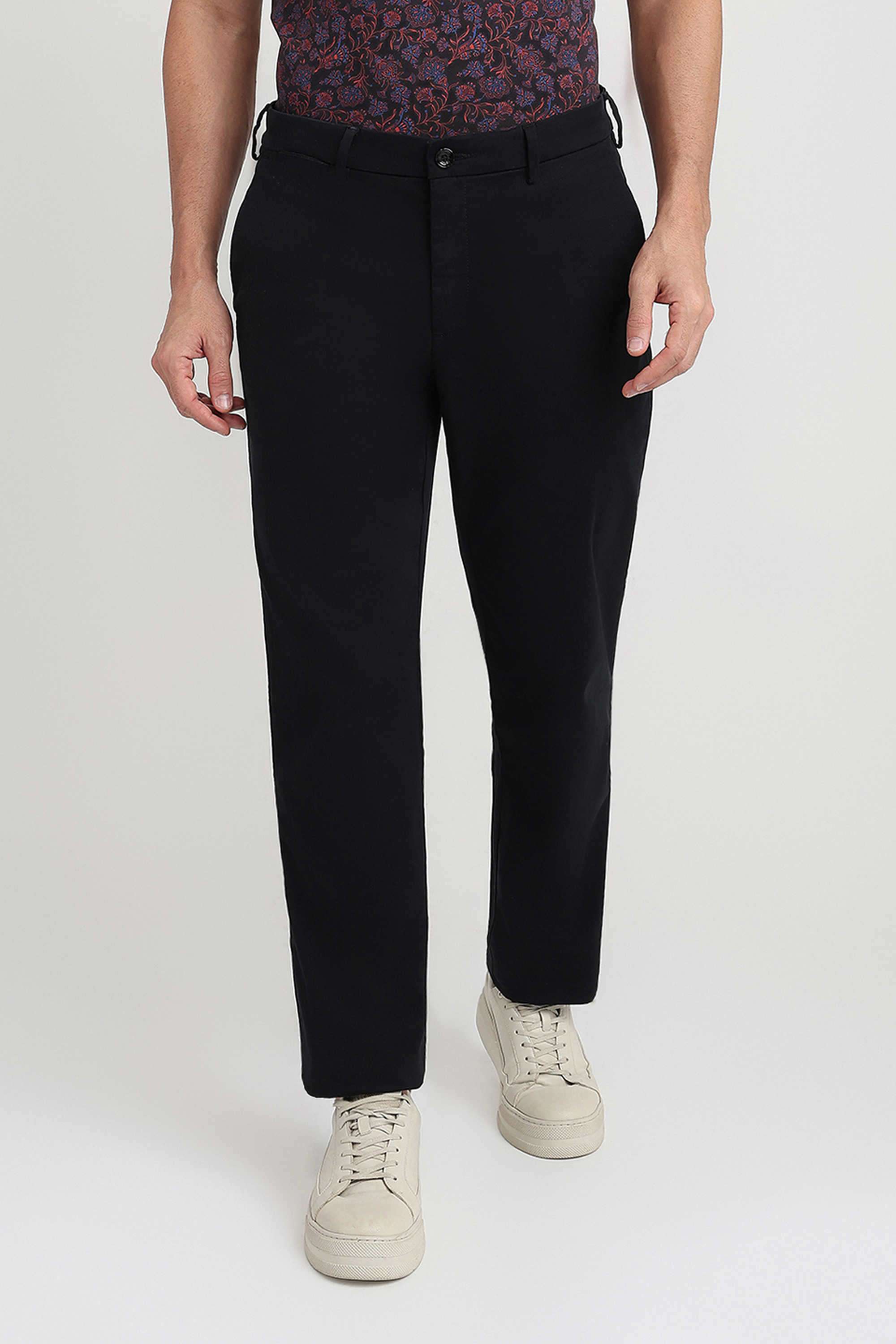 Solid-Cotton-Blend-Regular-Fit-Men-s-Casual-Trousers