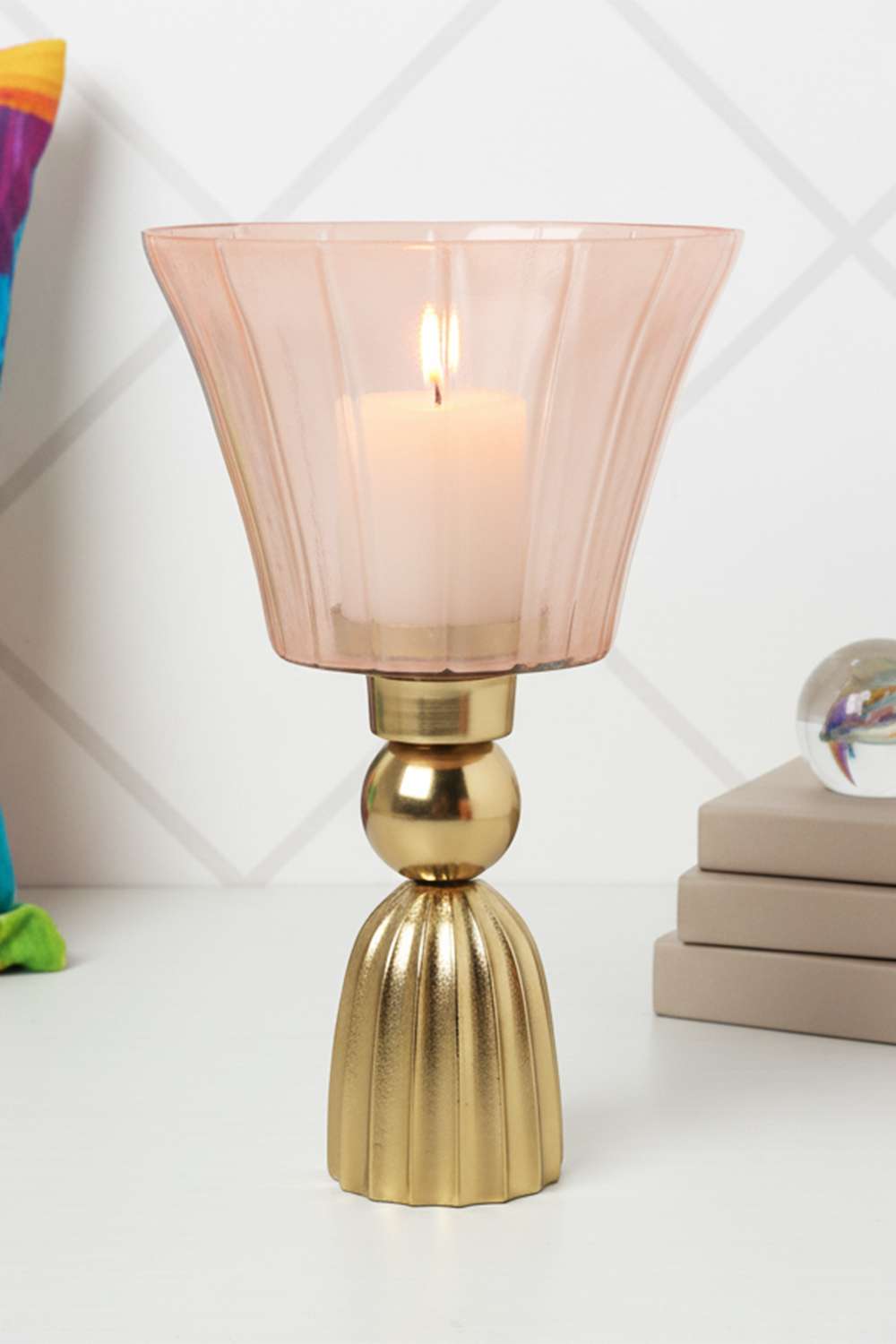 Amora-Glass-Ribbed-Candle-Stand-46-cm