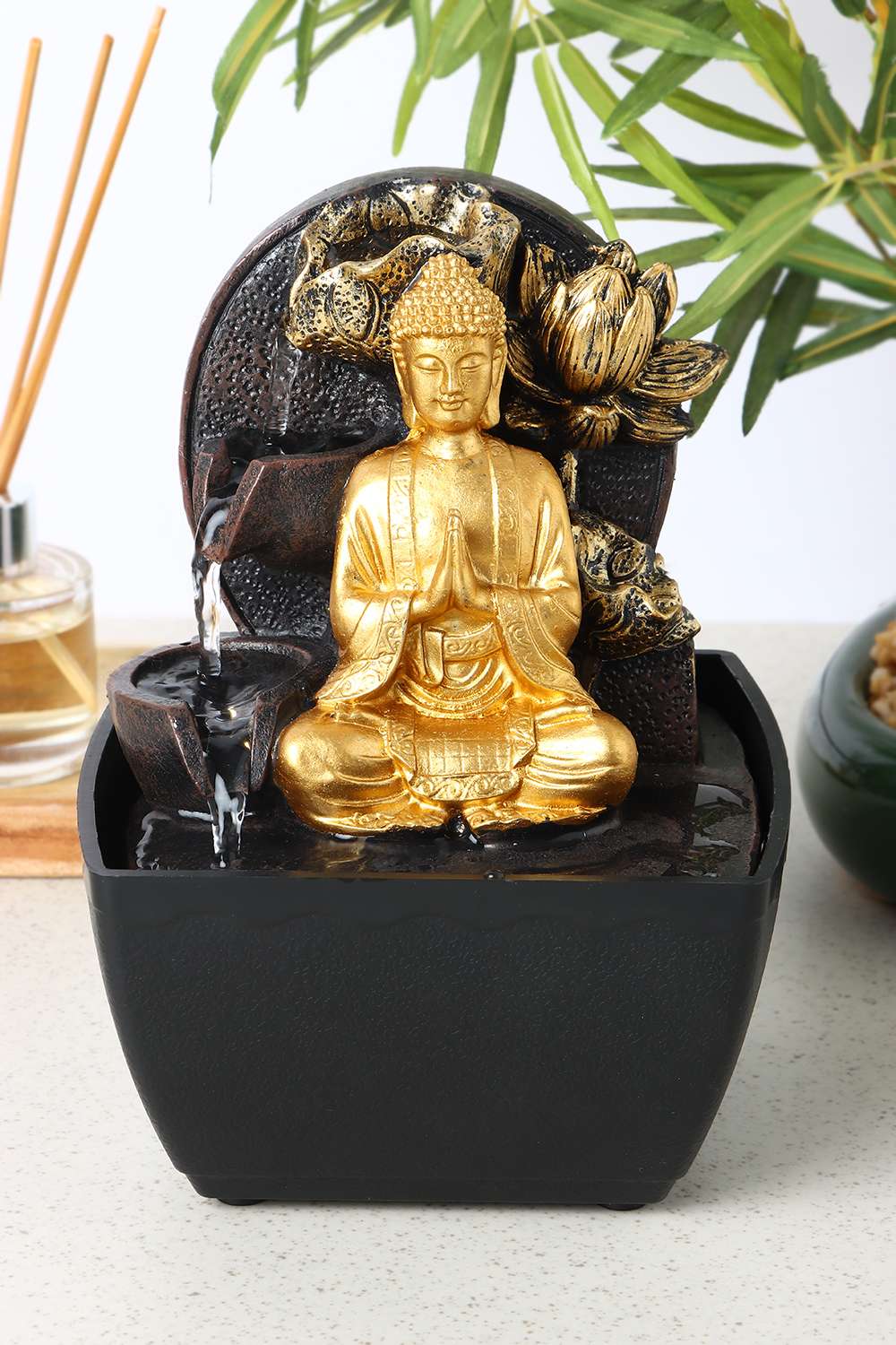 Aqua-Bliss-Mini-Buddha-Lotus-Fountain-Gold-18-cm