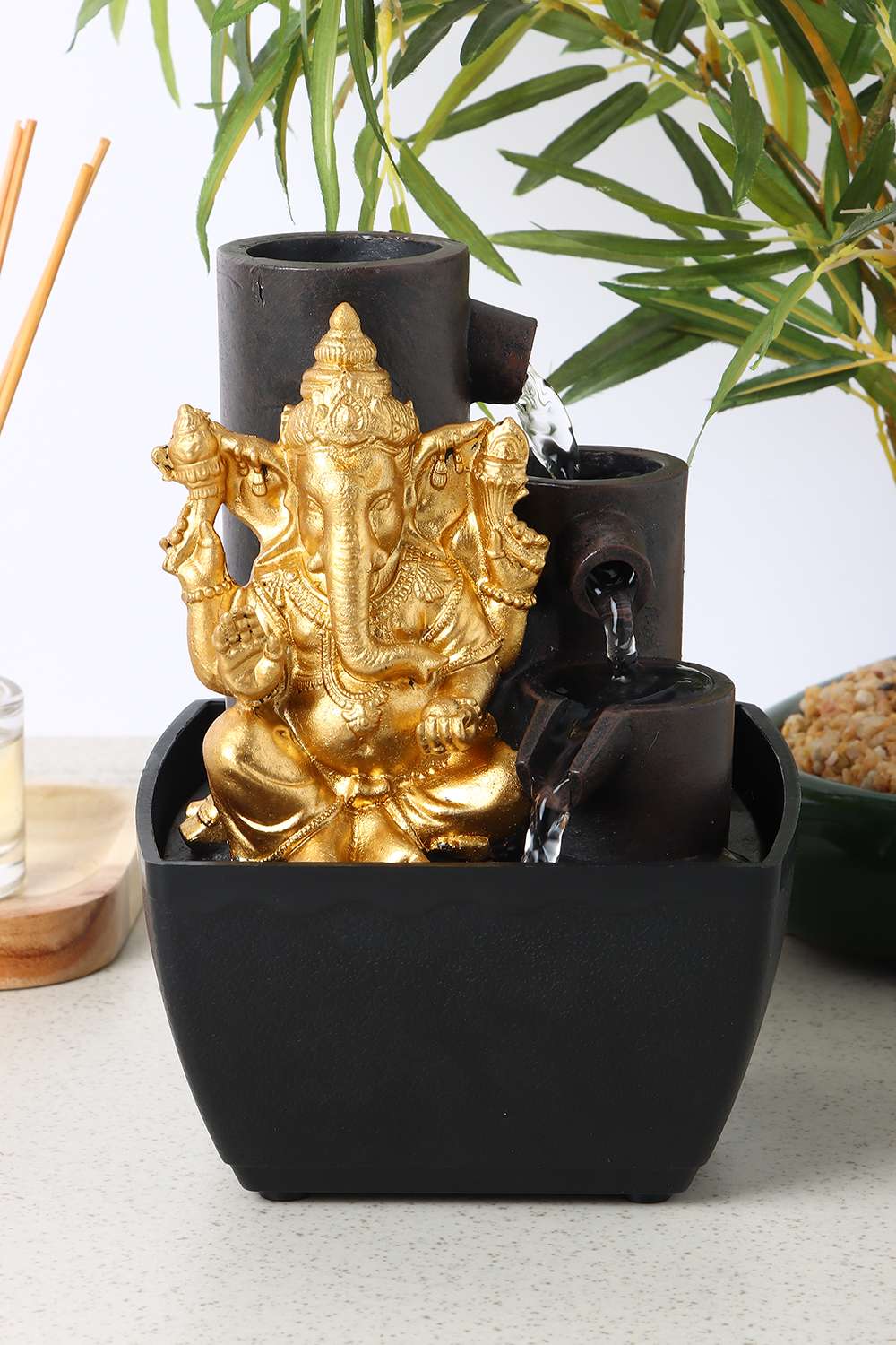 Aqua-Bliss-Mini-Ganesha-Fountain-Gold-18-cm