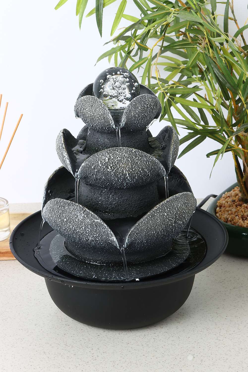 Aqua-Bliss-Mid-Modern-Flower-Fountain-Grey-26-cm