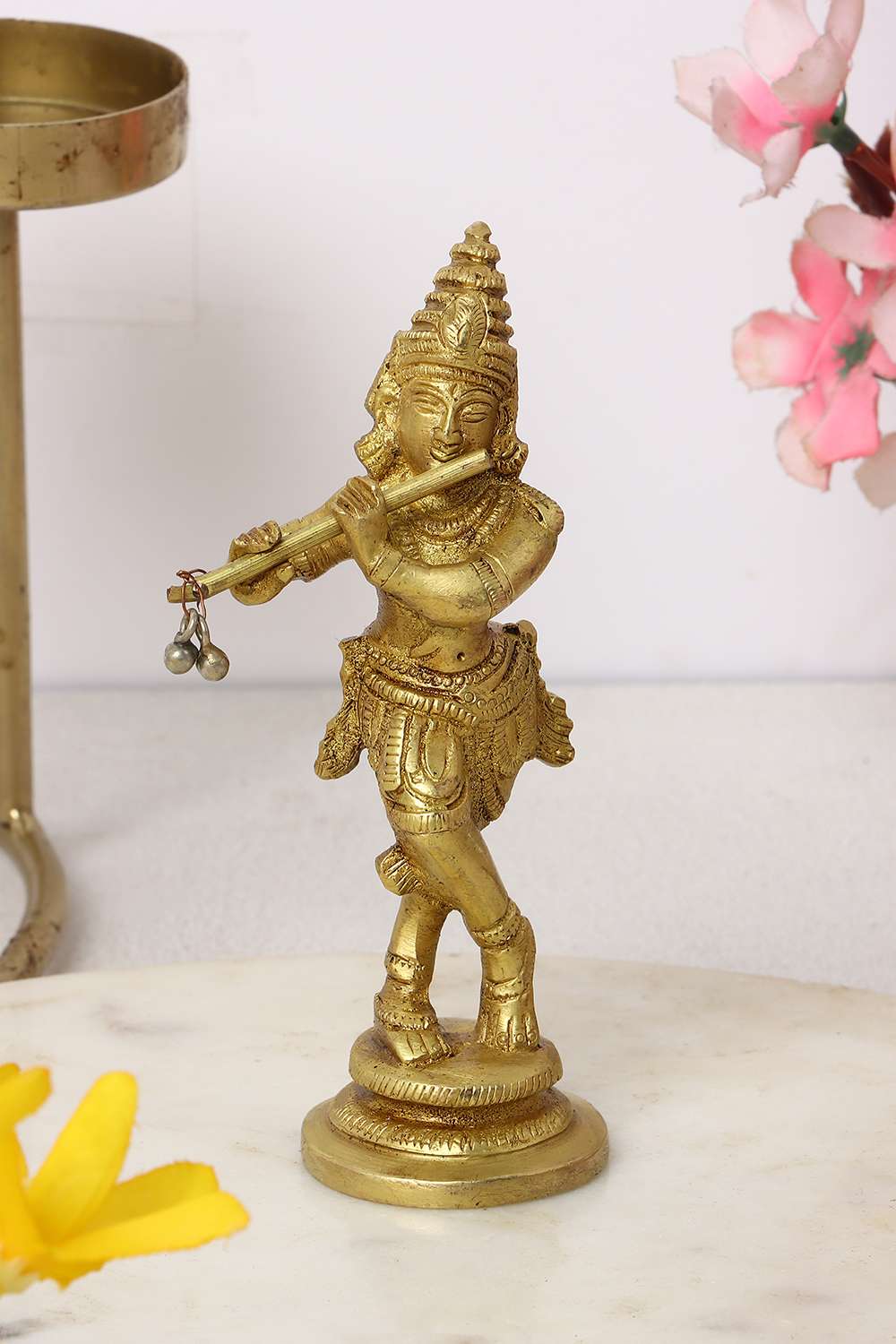 Mysa-Traditional-Stand-Bansuri-Krishna-Figurine-Brass-Showpieces-5.5-x-3-x-12-Cm