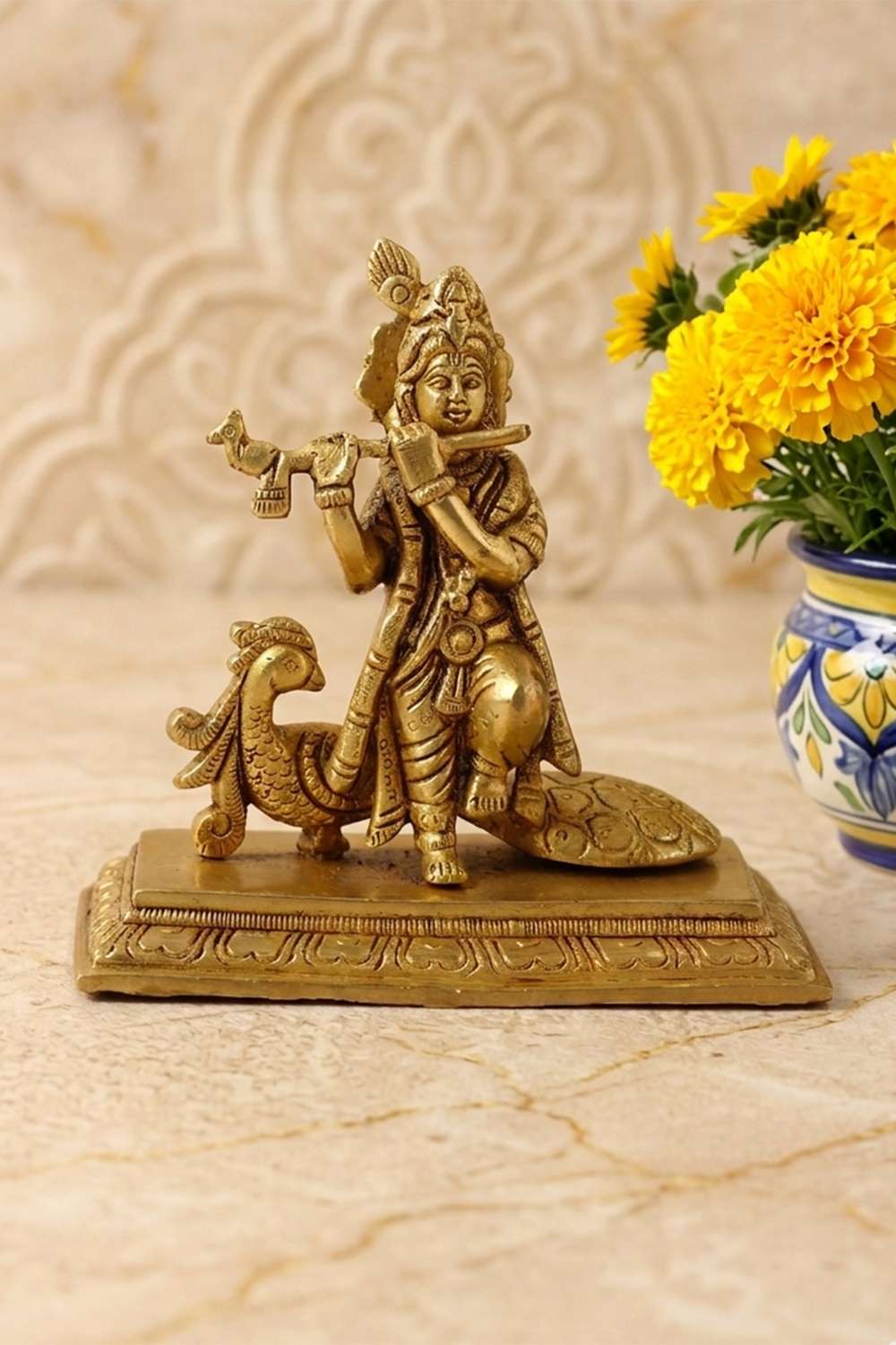 Mysa-Traditional-Krishna-On-Peacock-Figurine-Brass-Showpieces-13-x-6-x-13-Cm