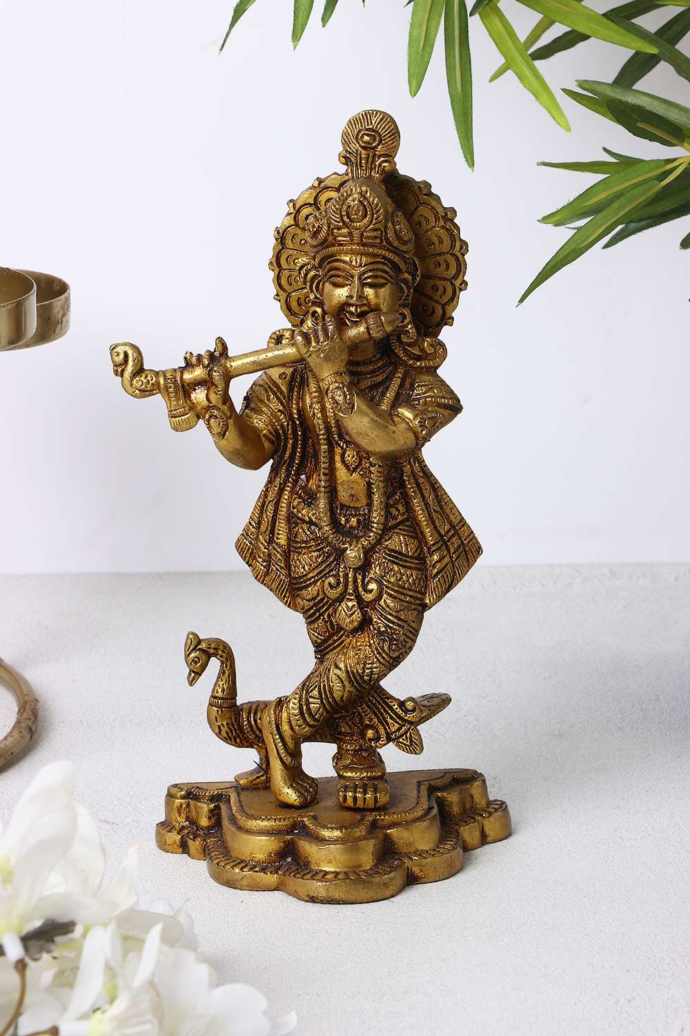 Mysa-Traditional-Bansuri-Krishna-Brass-Brass-Showpieces-9.5-x-6-x-19.5-Cm