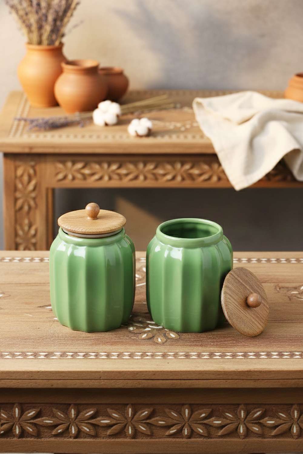 Bella-Flair-Jar-Set-of-2-Green-750Ml