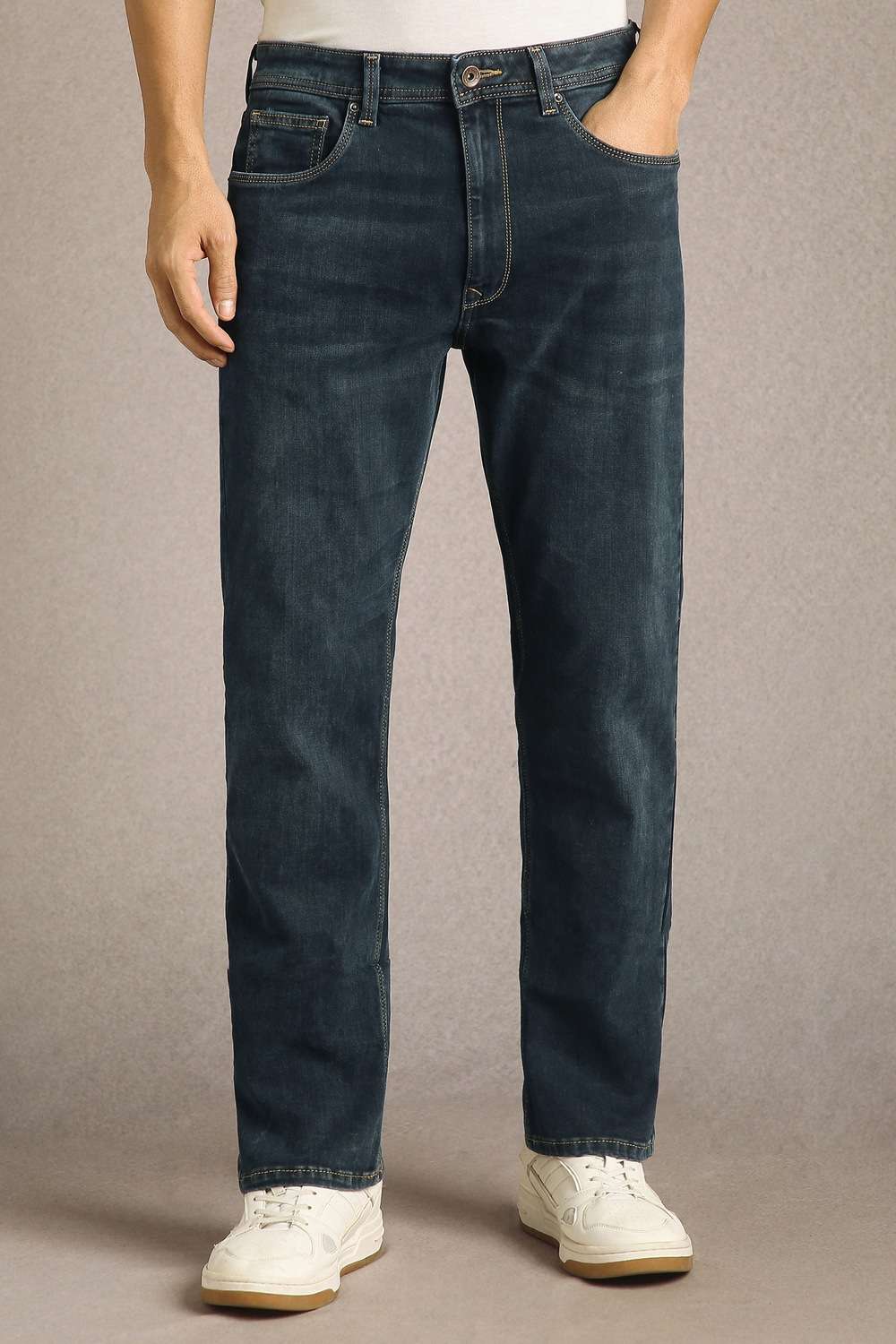 Dark-Wash-Polyester-Cotton-Regular-Fit-Men-s-Jeans