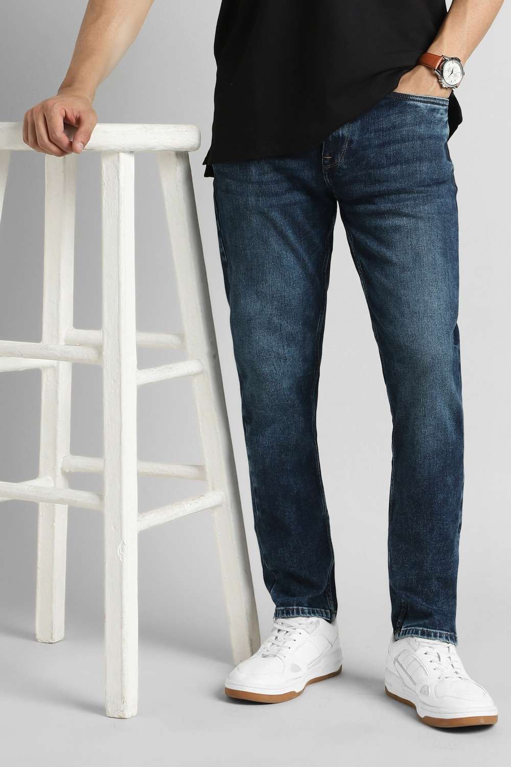 Light-Wash-Polyester-Tapered-Fit-Men-Jeans