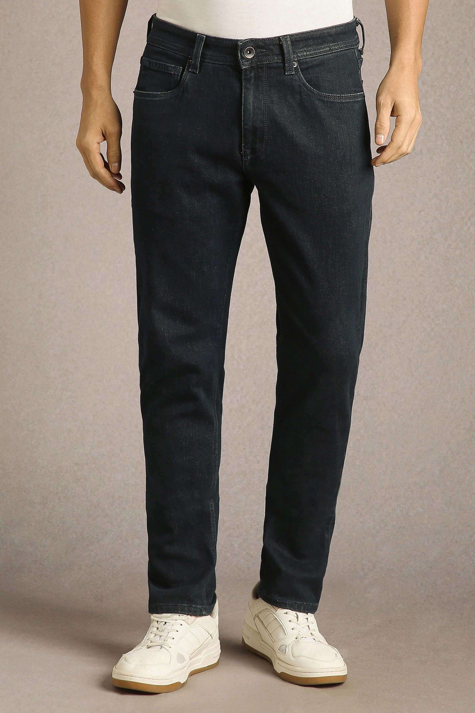 Solid-Polyester-Cotton-Slim-Fit-Men-s-Jeans