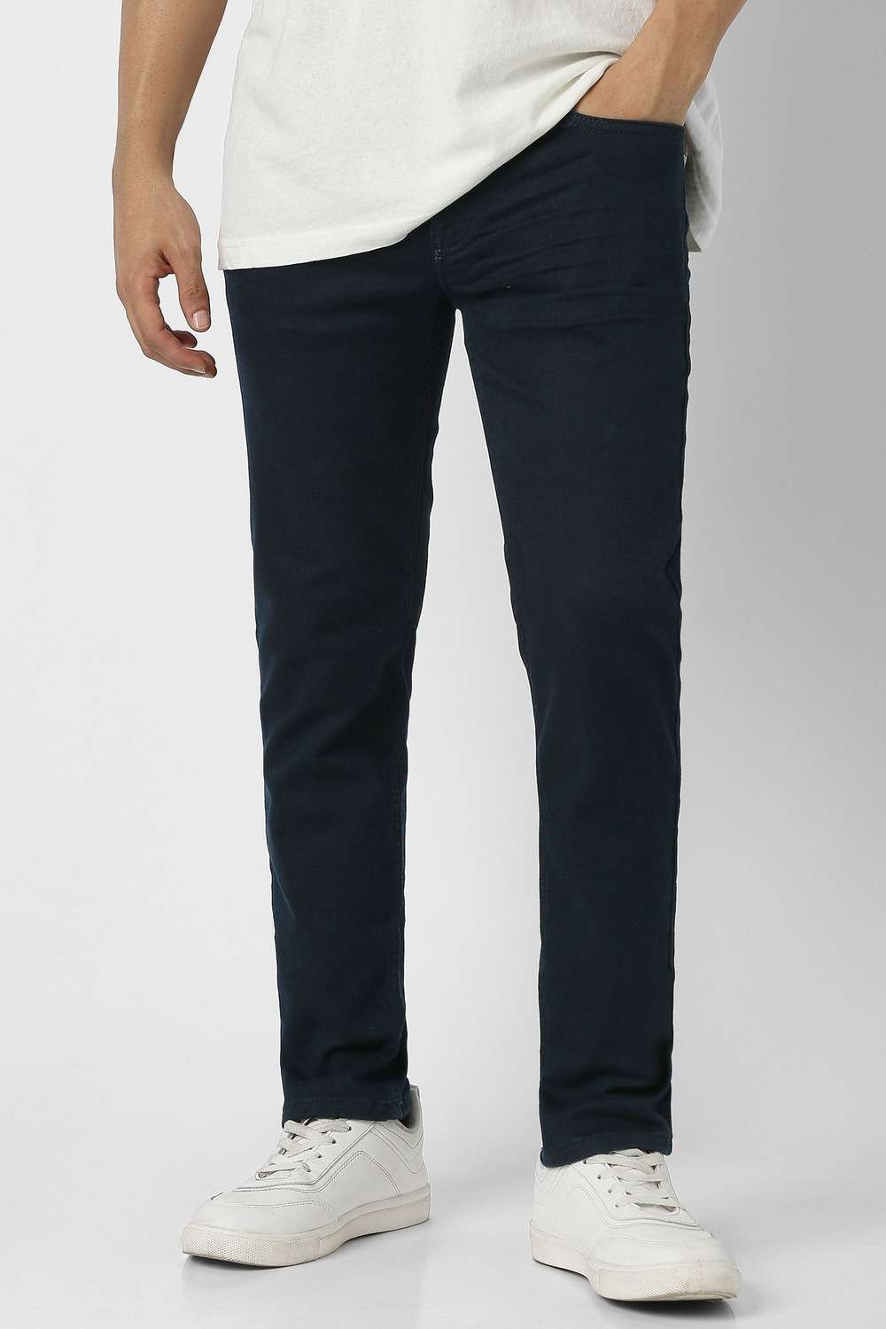Dark-Wash-Polyester-Regular-Fit-Men-s-Jeans