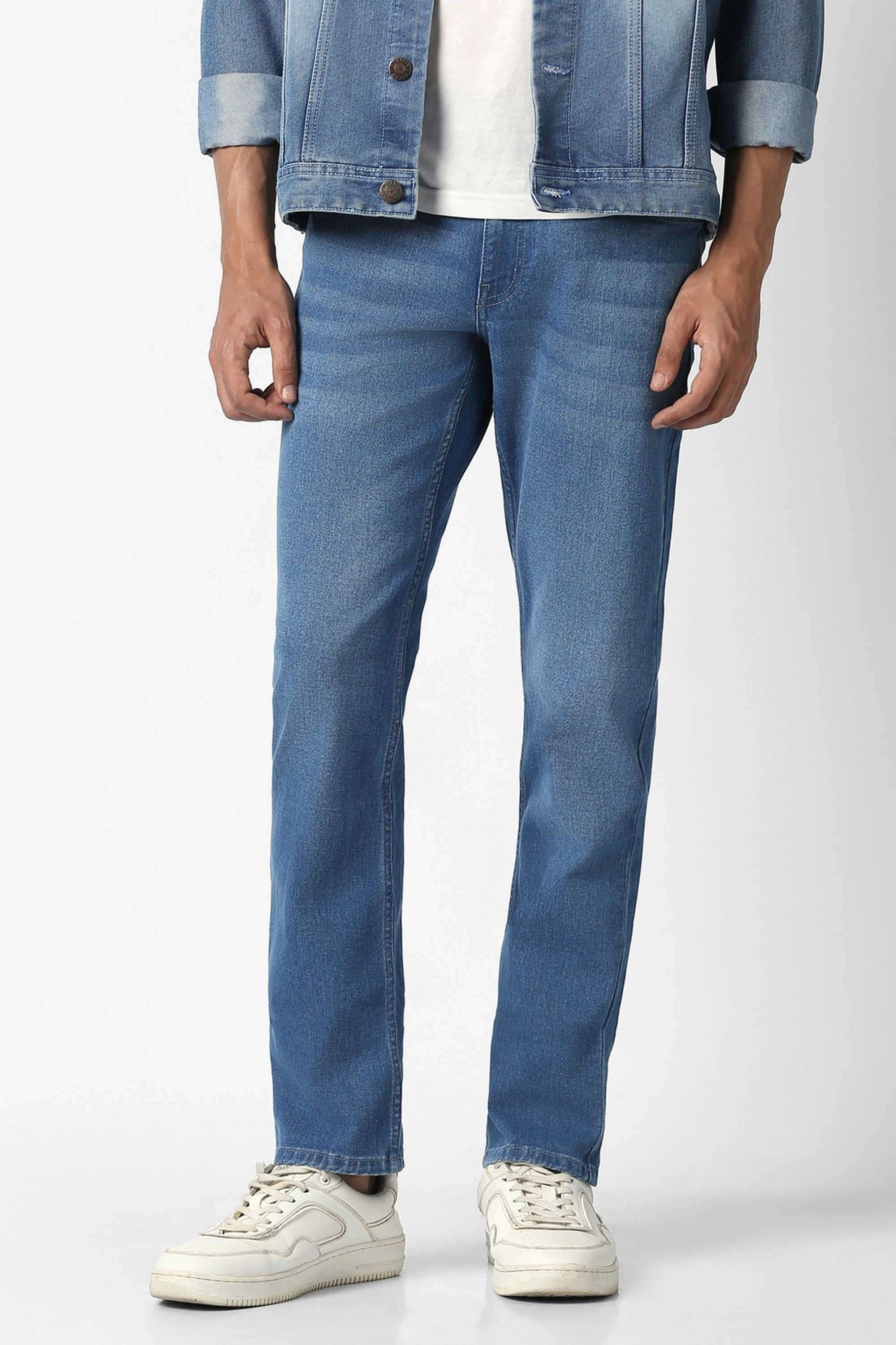 Light-Wash-Poly-Cotton-Regular-Fit-Men-Jeans