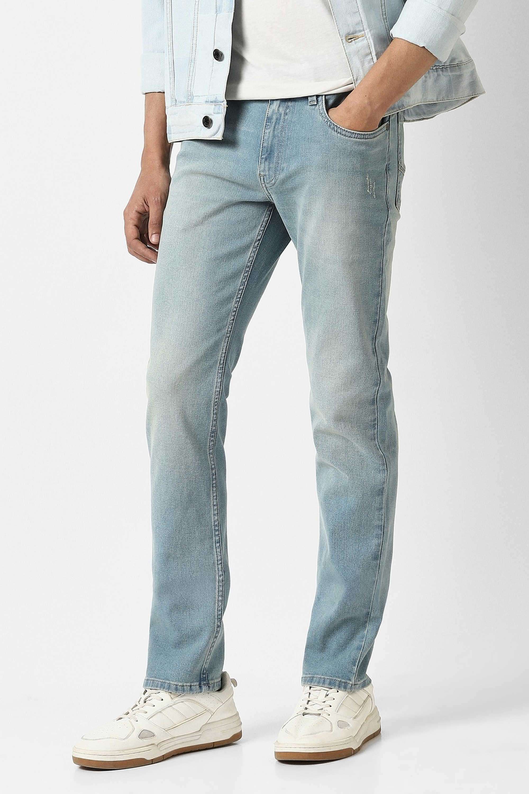 Light-Wash-Poly-Cotton-Regular-Fit-Men-Jeans