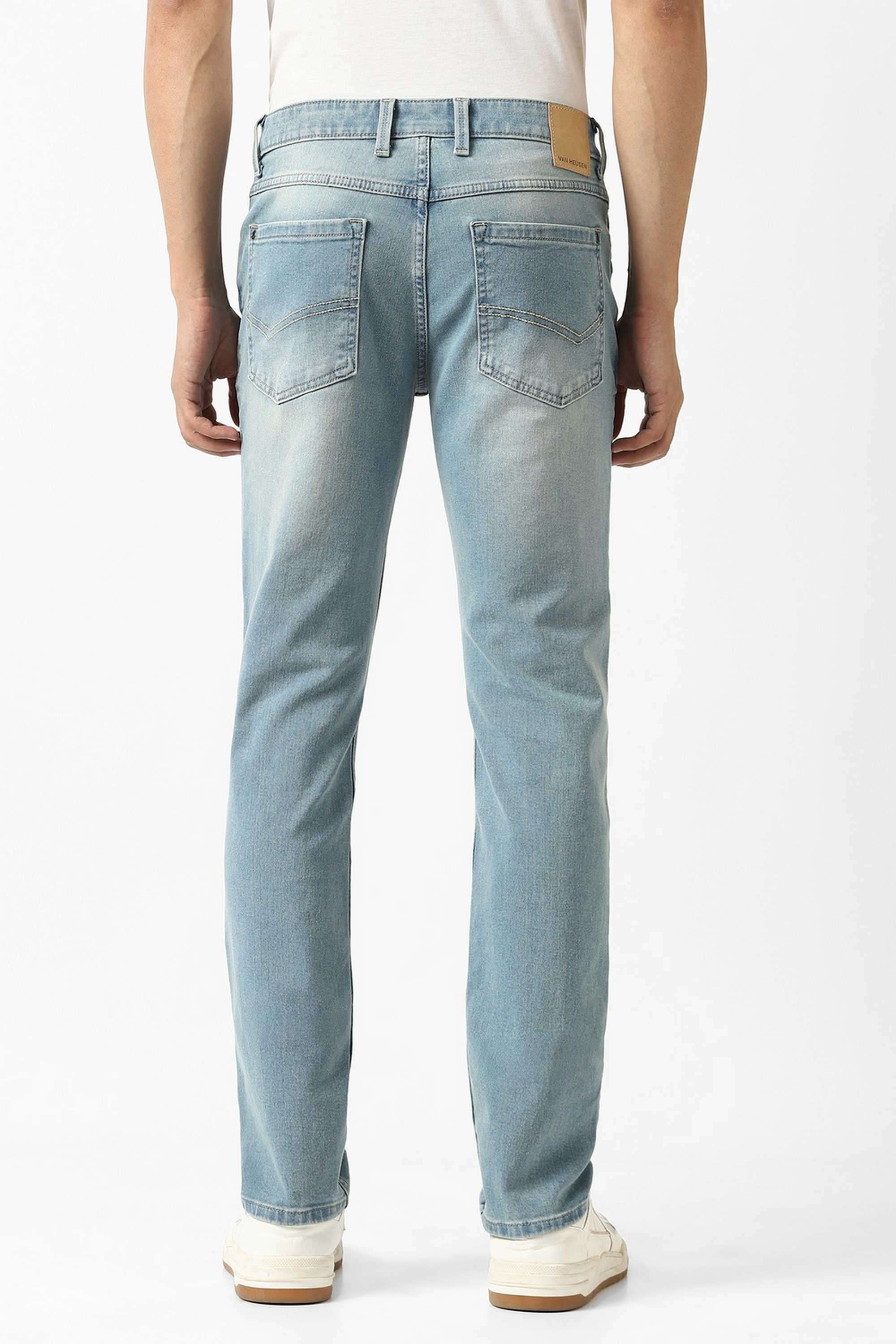 Light-Wash-Poly-Cotton-Regular-Fit-Men-Jeans