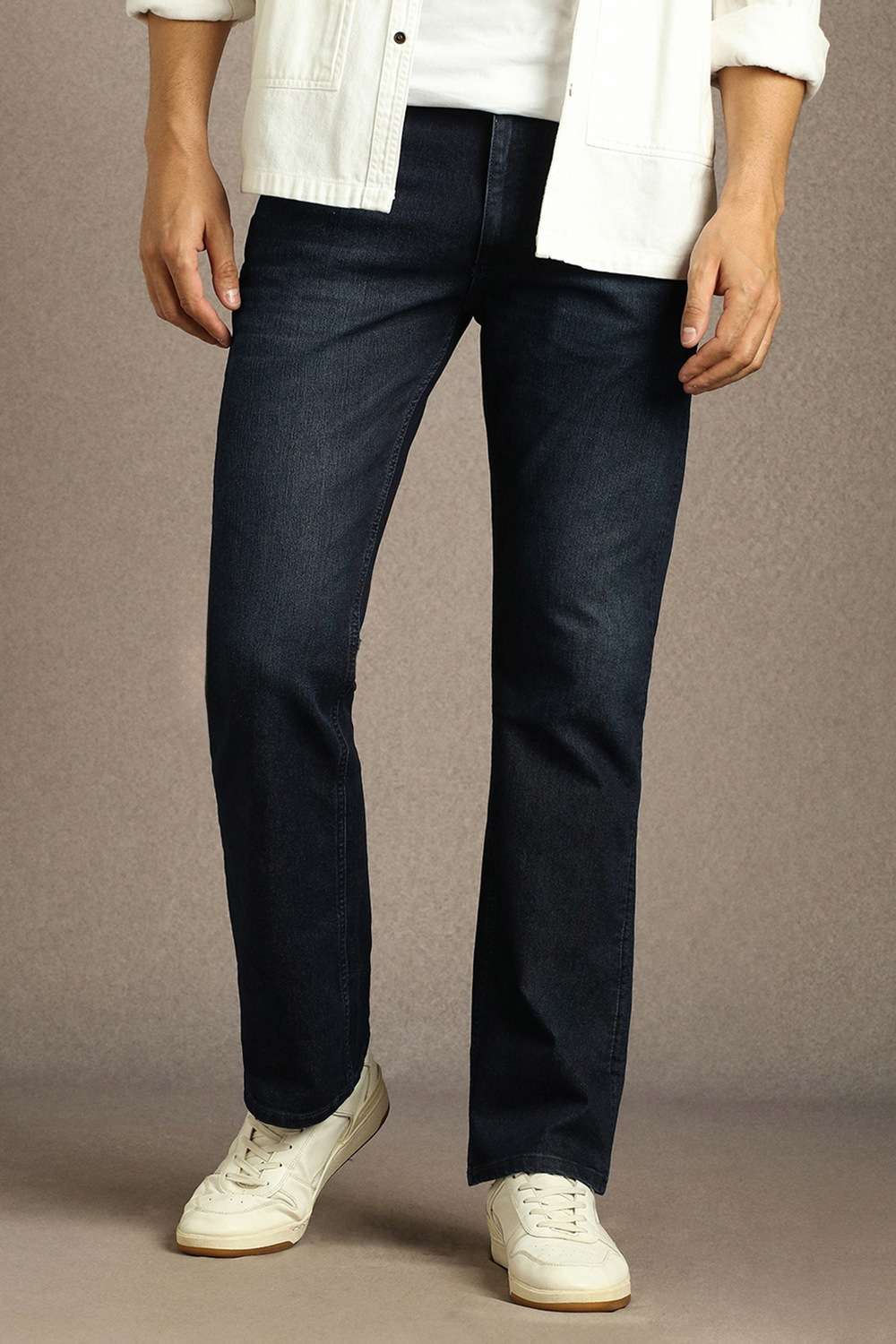 Solid-Polyester-Blend-Bootcut-Fit-Men-s-Jeans