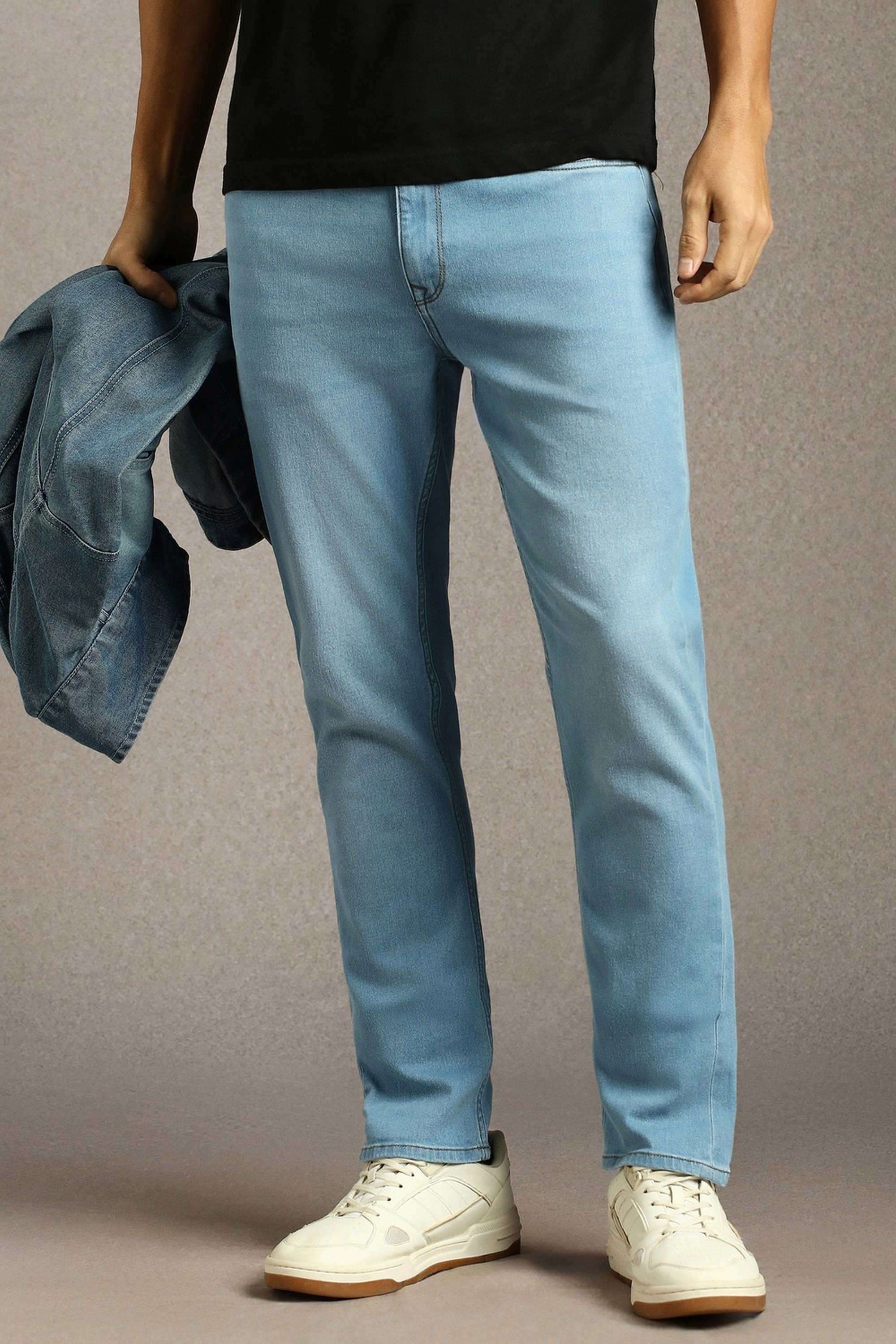 Solid-Polyester-Cotton-Slim-Fit-Men-s-Jeans