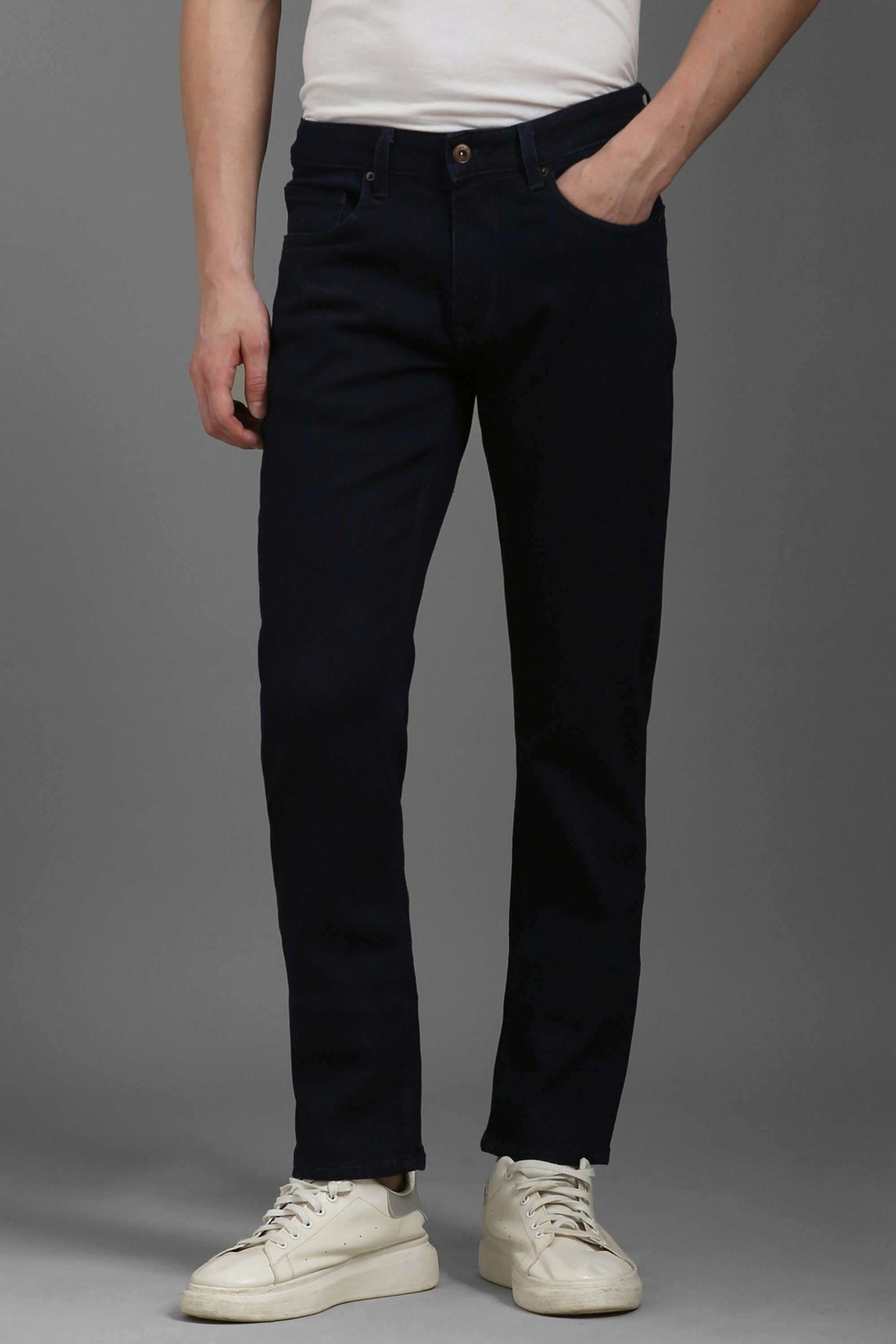 Solid-Polyester-Cotton-Slim-Fit-Men-s-Jeans