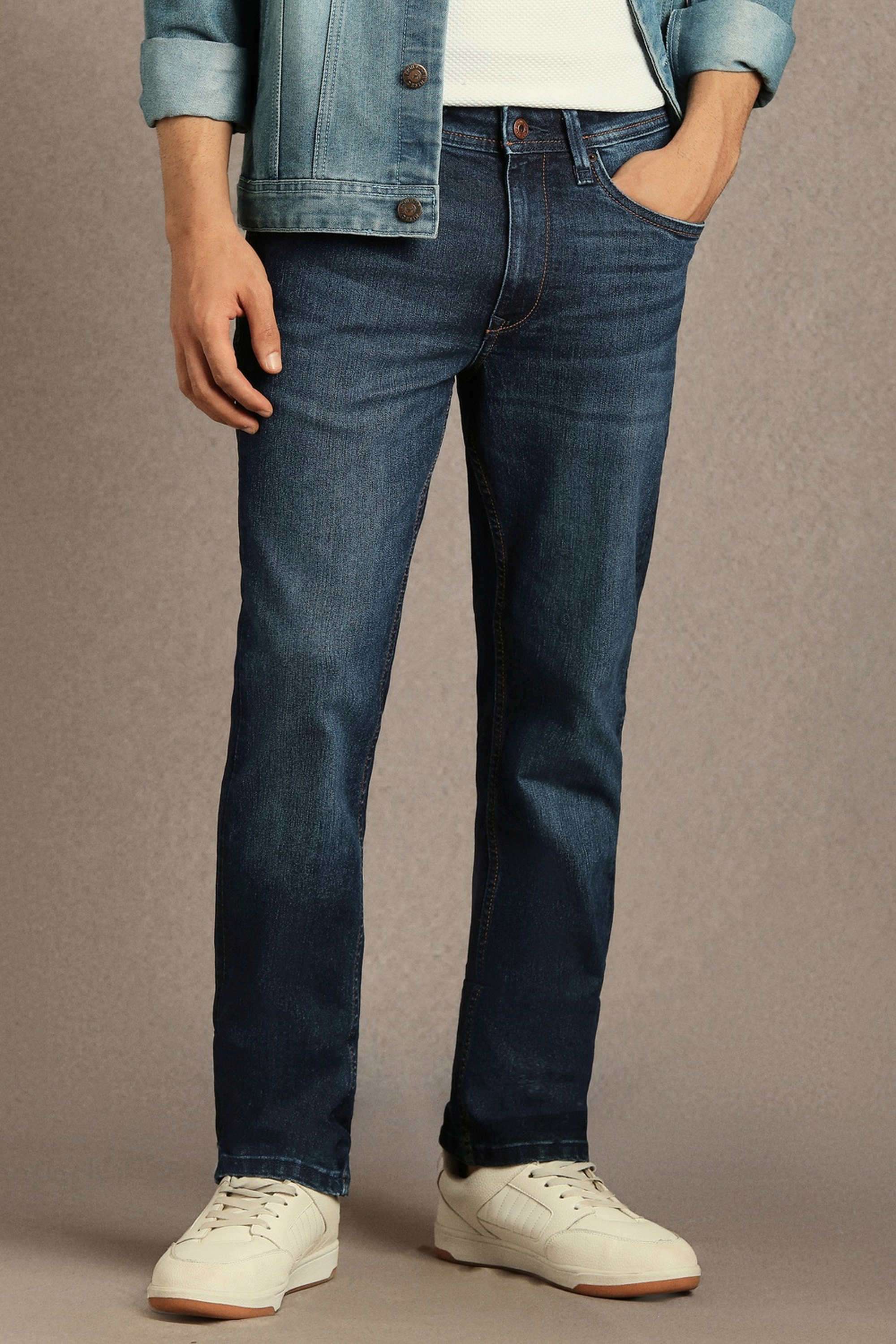 Solid-Polyester-Cotton-Slim-Fit-Men-s-Jeans