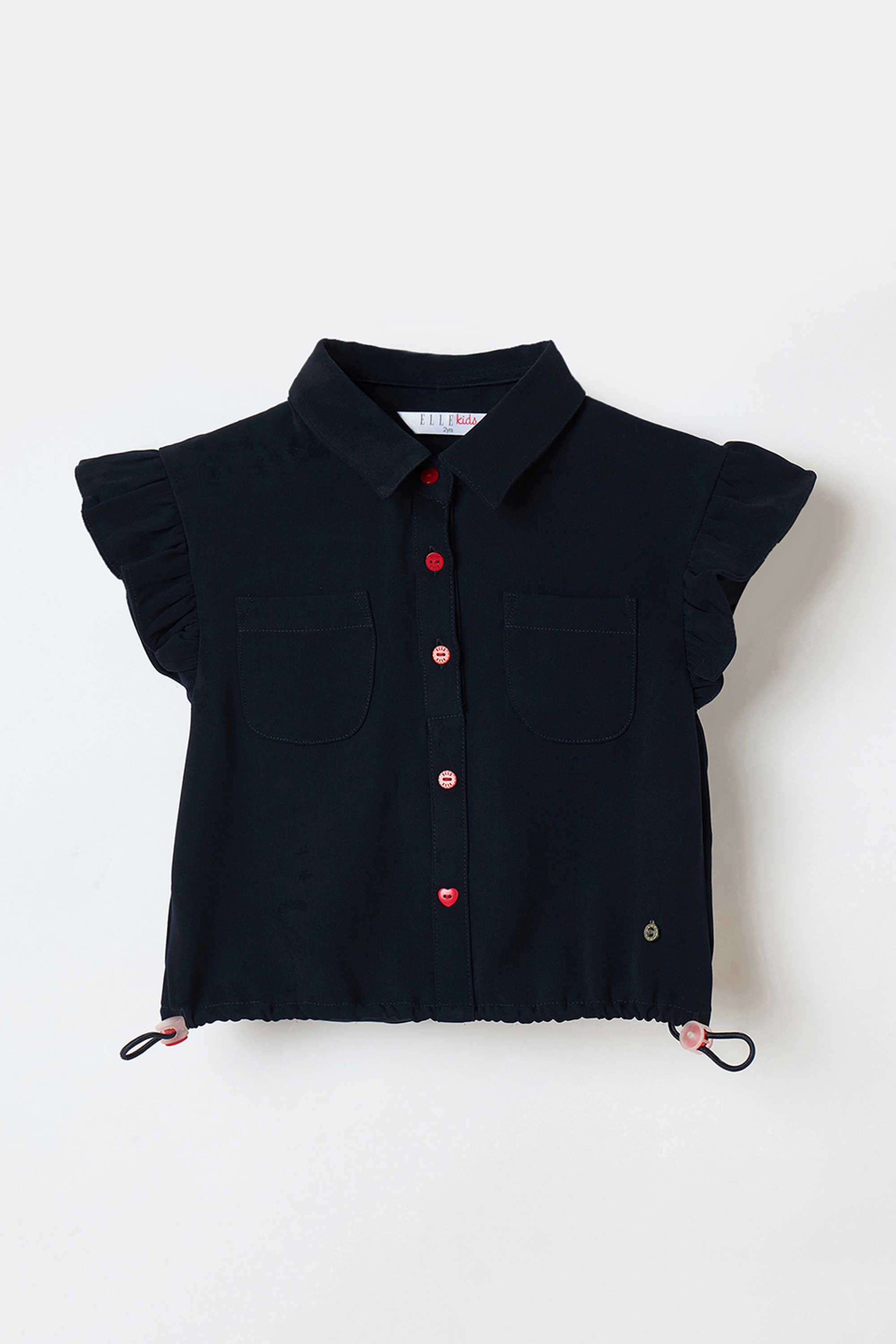 Solid-Polyester-Collared-Girl-s-Top