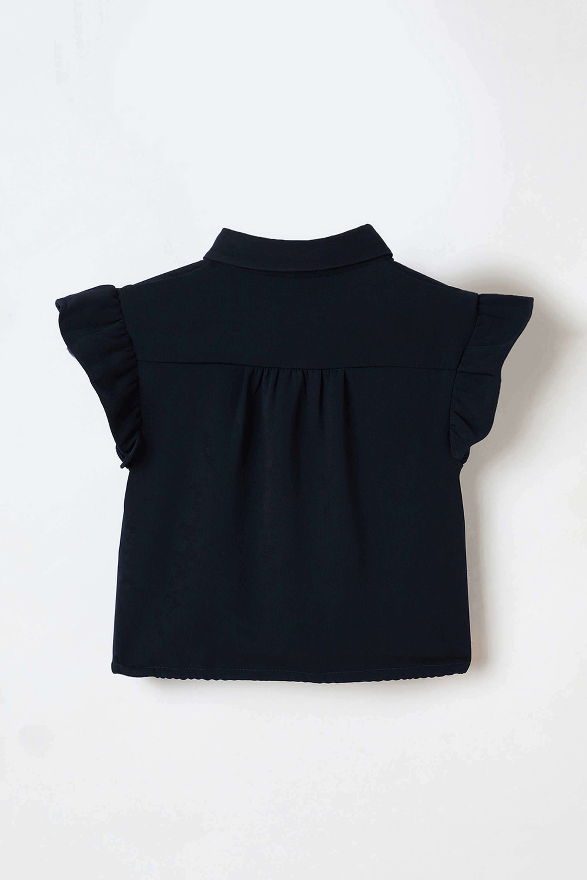 Solid-Polyester-Collared-Girl-s-Top