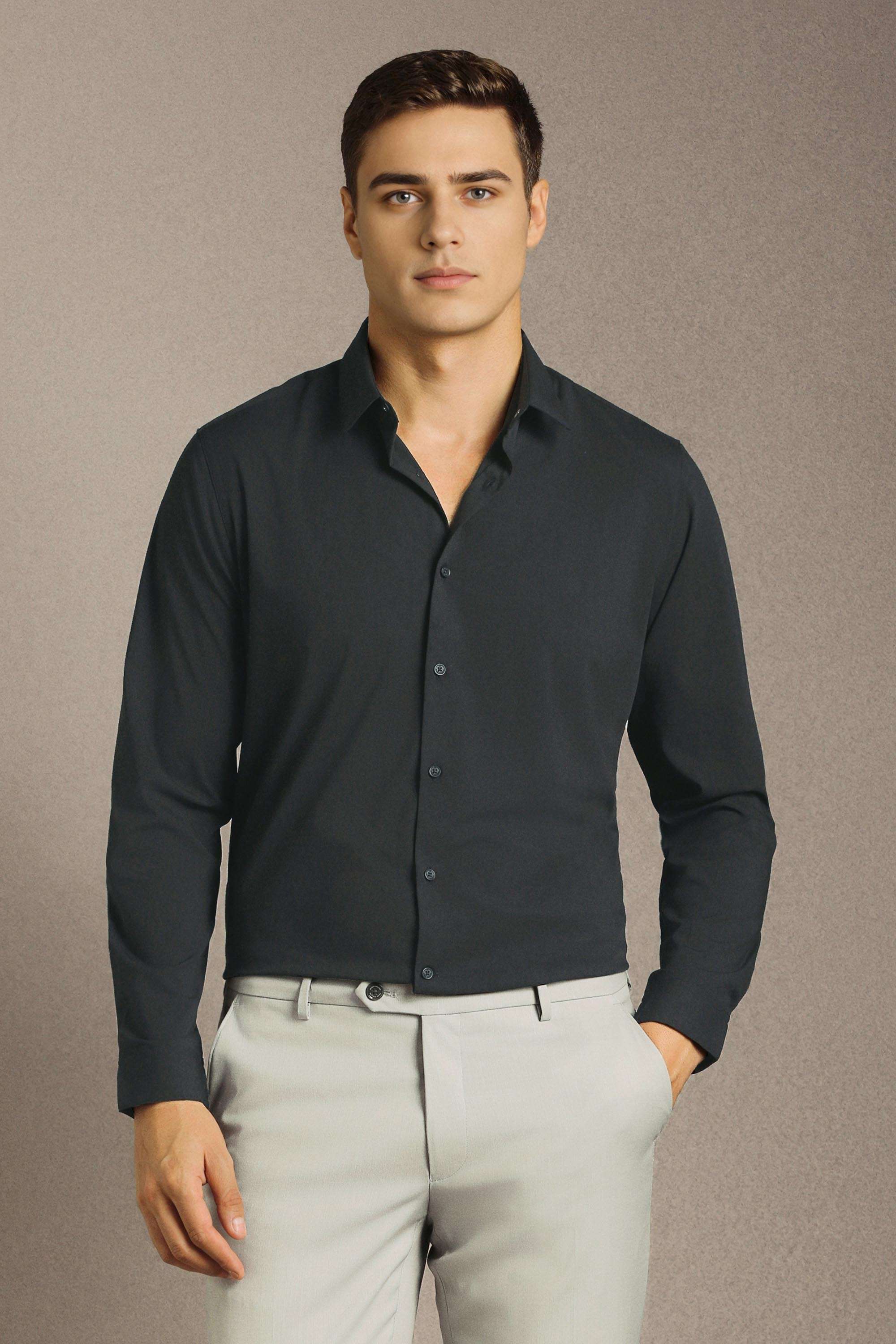 Solid-Blended-Fabric-Slim-Fit-Men-Formal-Shirt