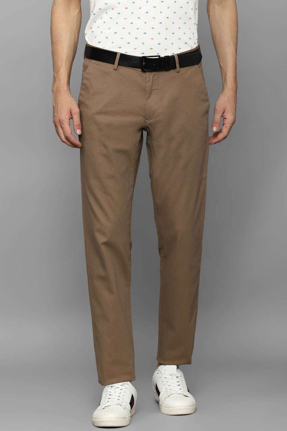 Solid-Cotton-Blend-Tapered-Fit-Men-s-Trousers