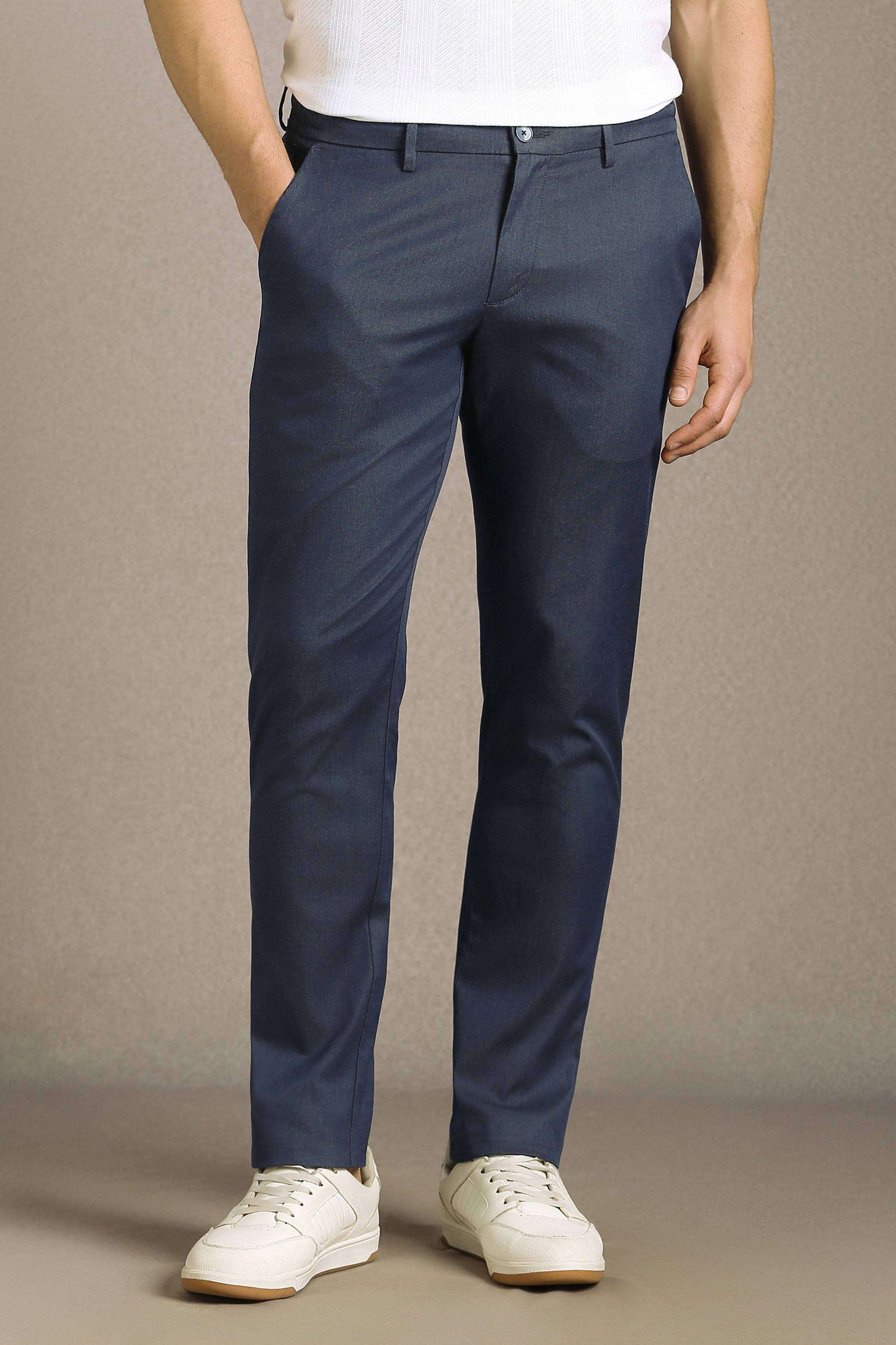 Solid-Cotton-Blend-Tapered-Fit-Men-s-Trousers