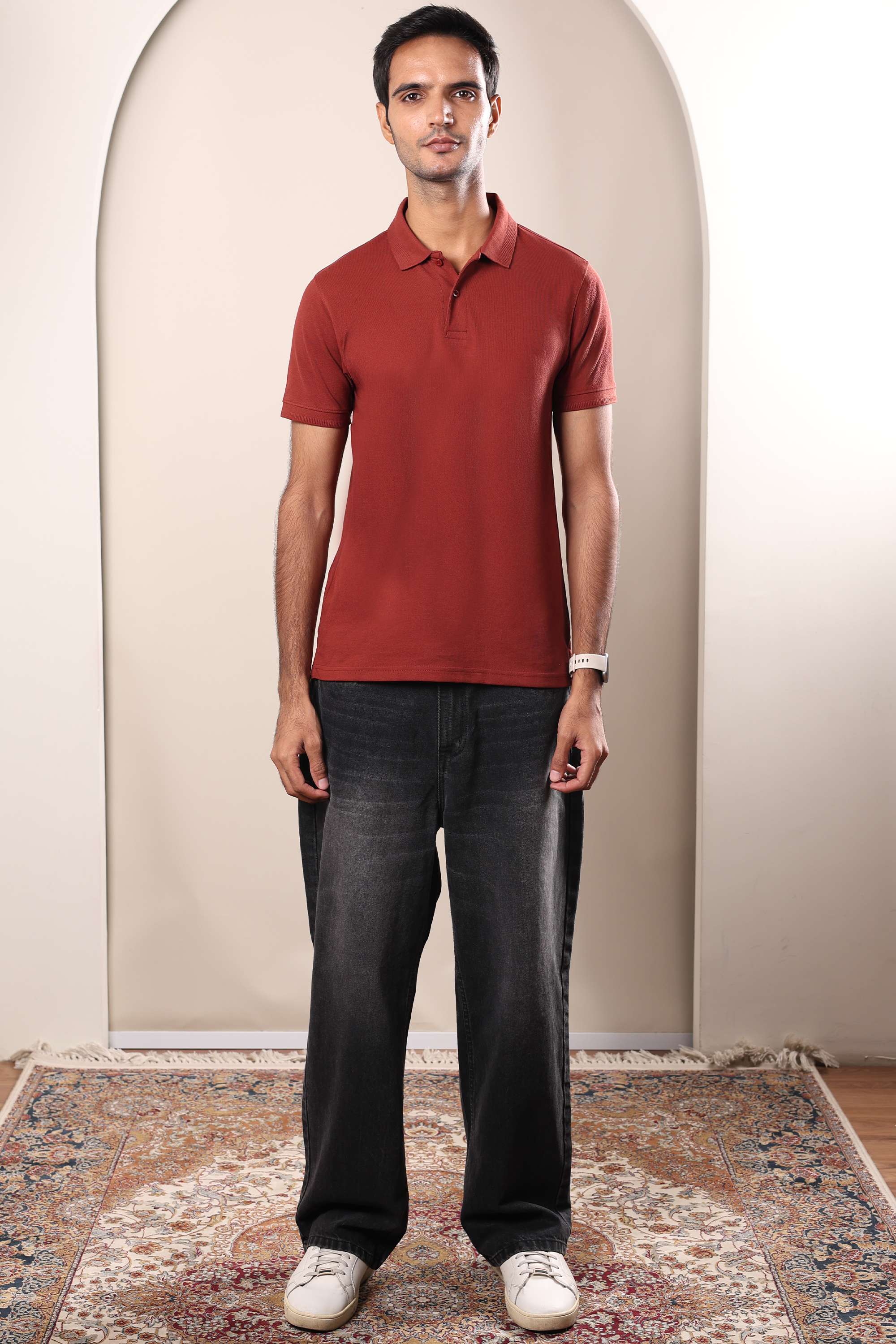 Solid-Cotton-Blend-Polo-Men-s-T-Shirt