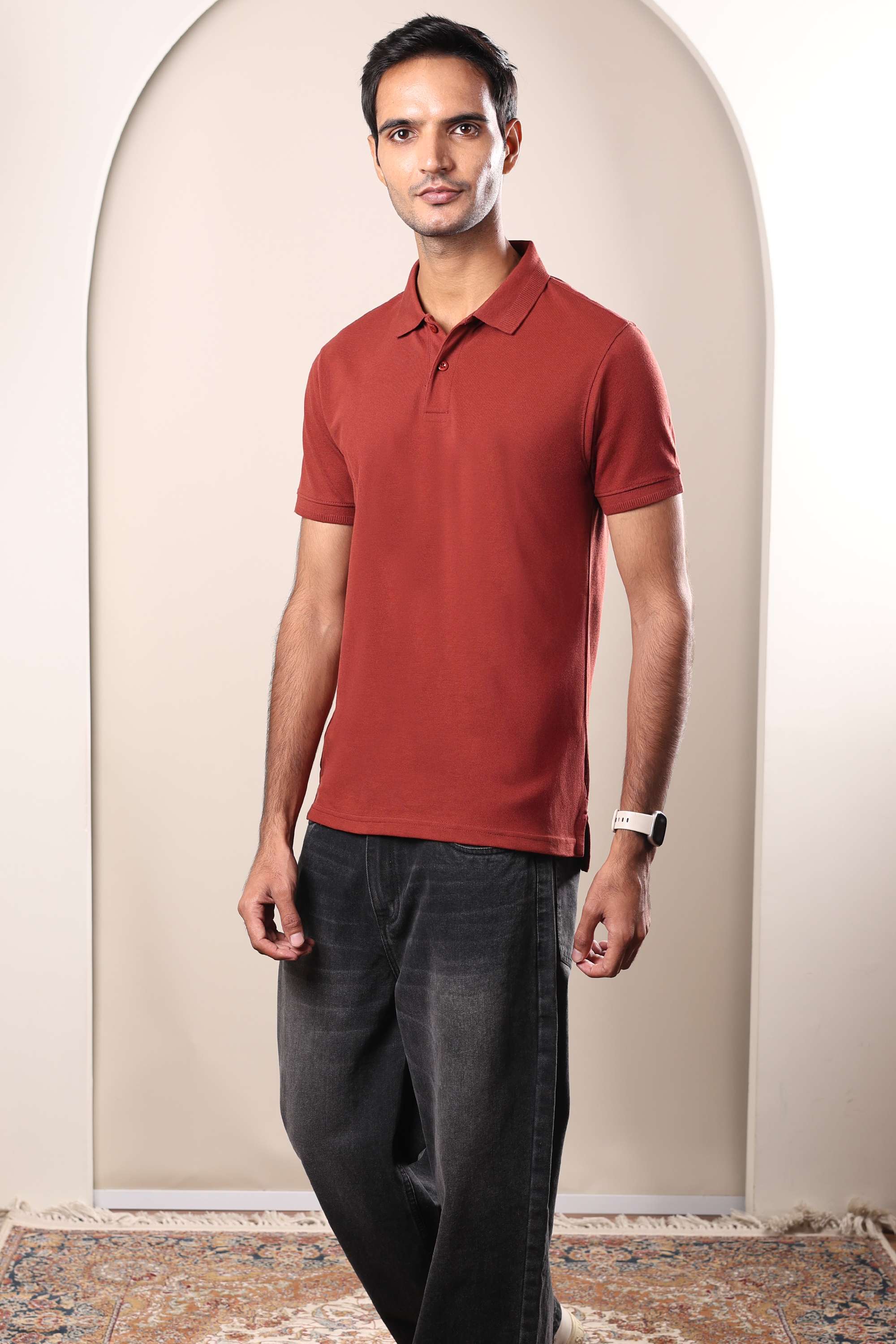 Solid-Cotton-Blend-Polo-Men-s-T-Shirt
