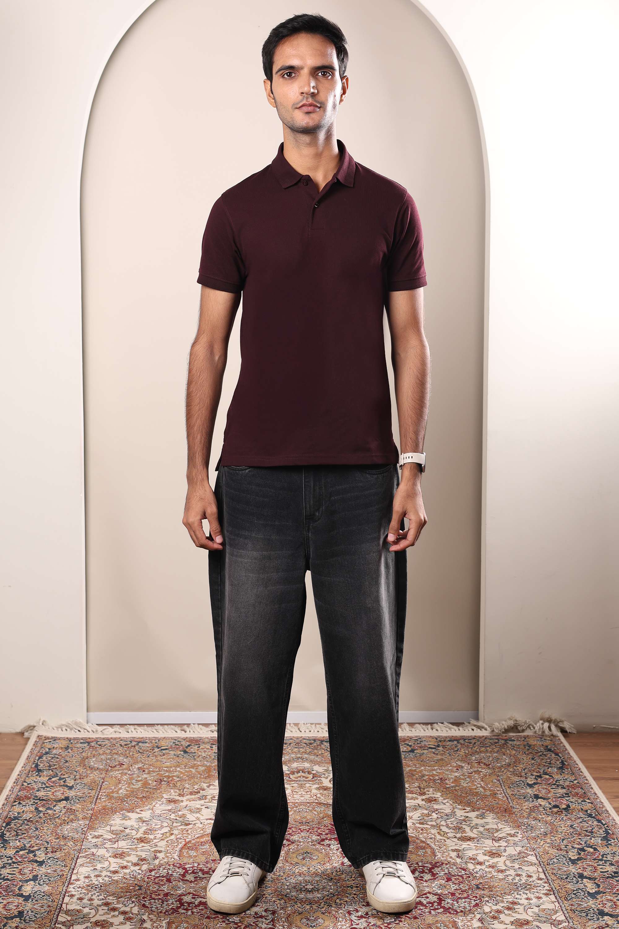 Solid-Cotton-Blend-Polo-Men-s-T-Shirt