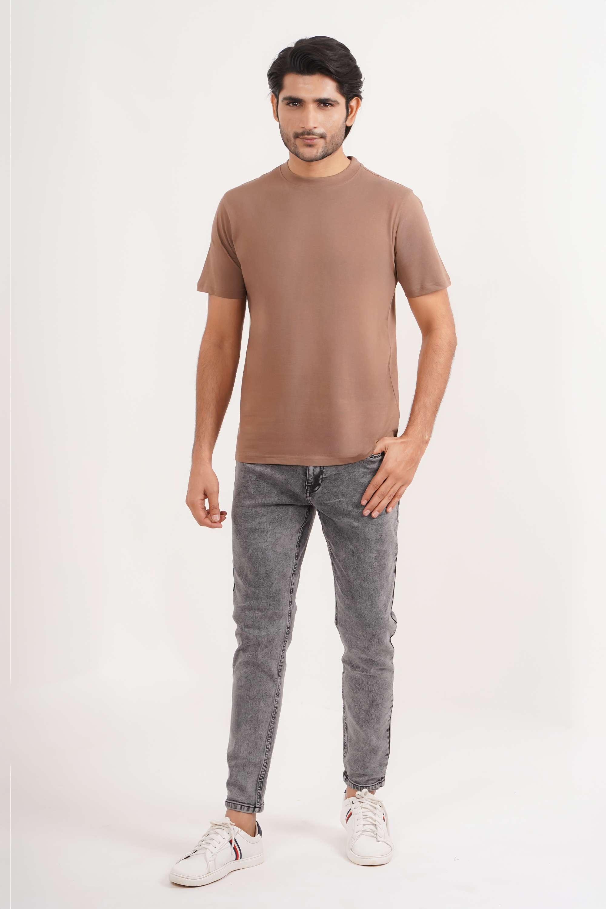 Solid-Blended-Fabric-Round-Neck-Men-s-T-Shirt