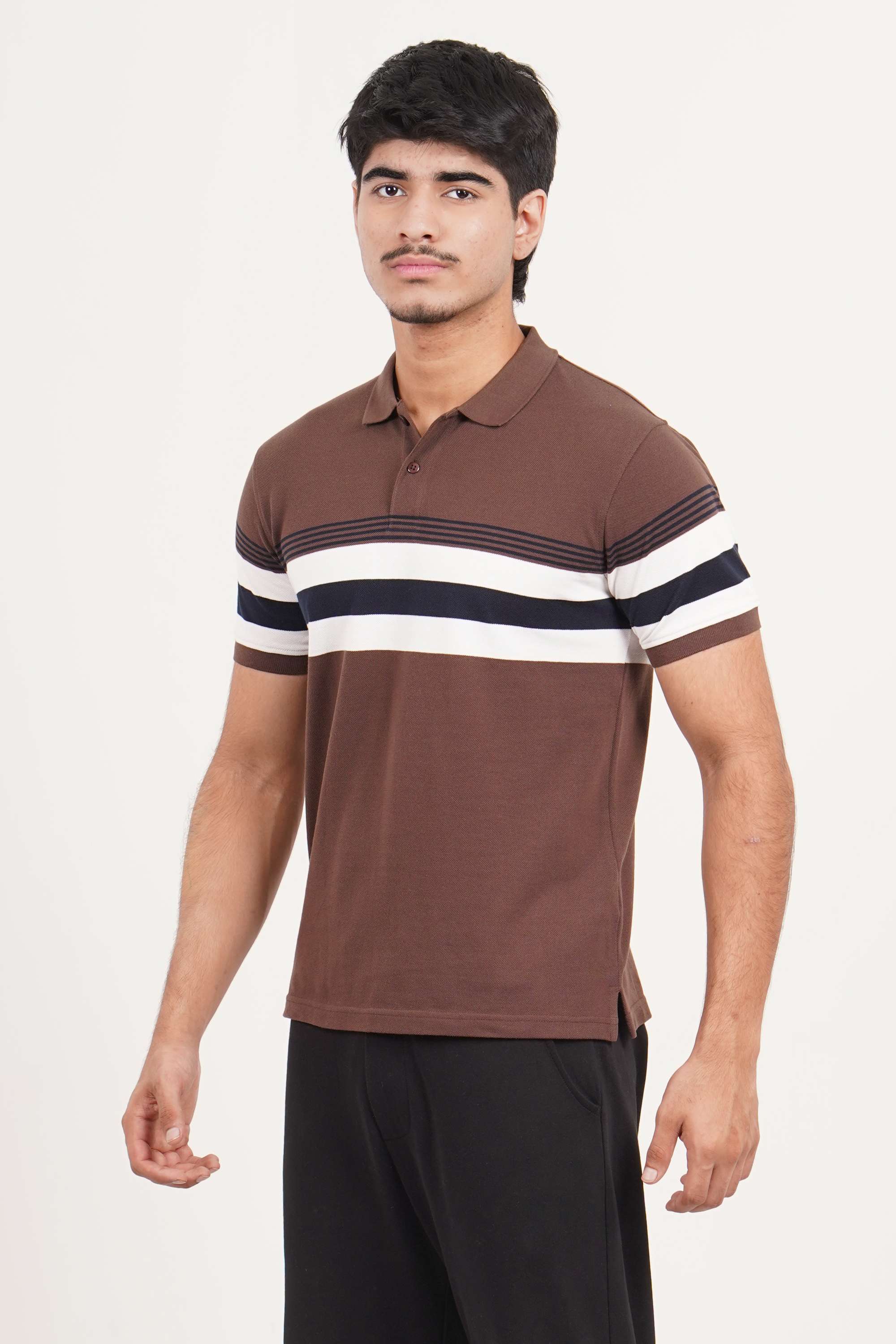 Stripes-Blended-Fabric-Polo-Men-s-T-Shirt