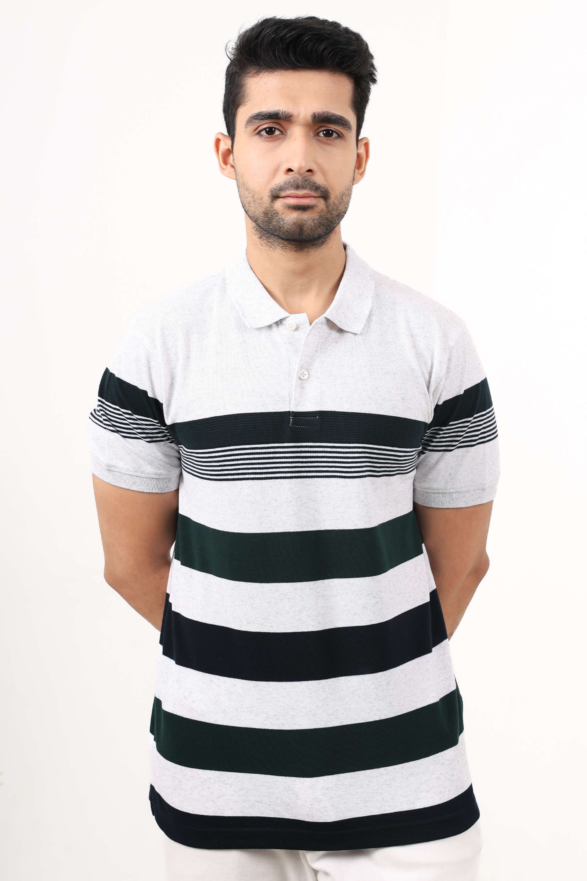Stripes-Blended-Fabric-Polo-Men-s-T-Shirt