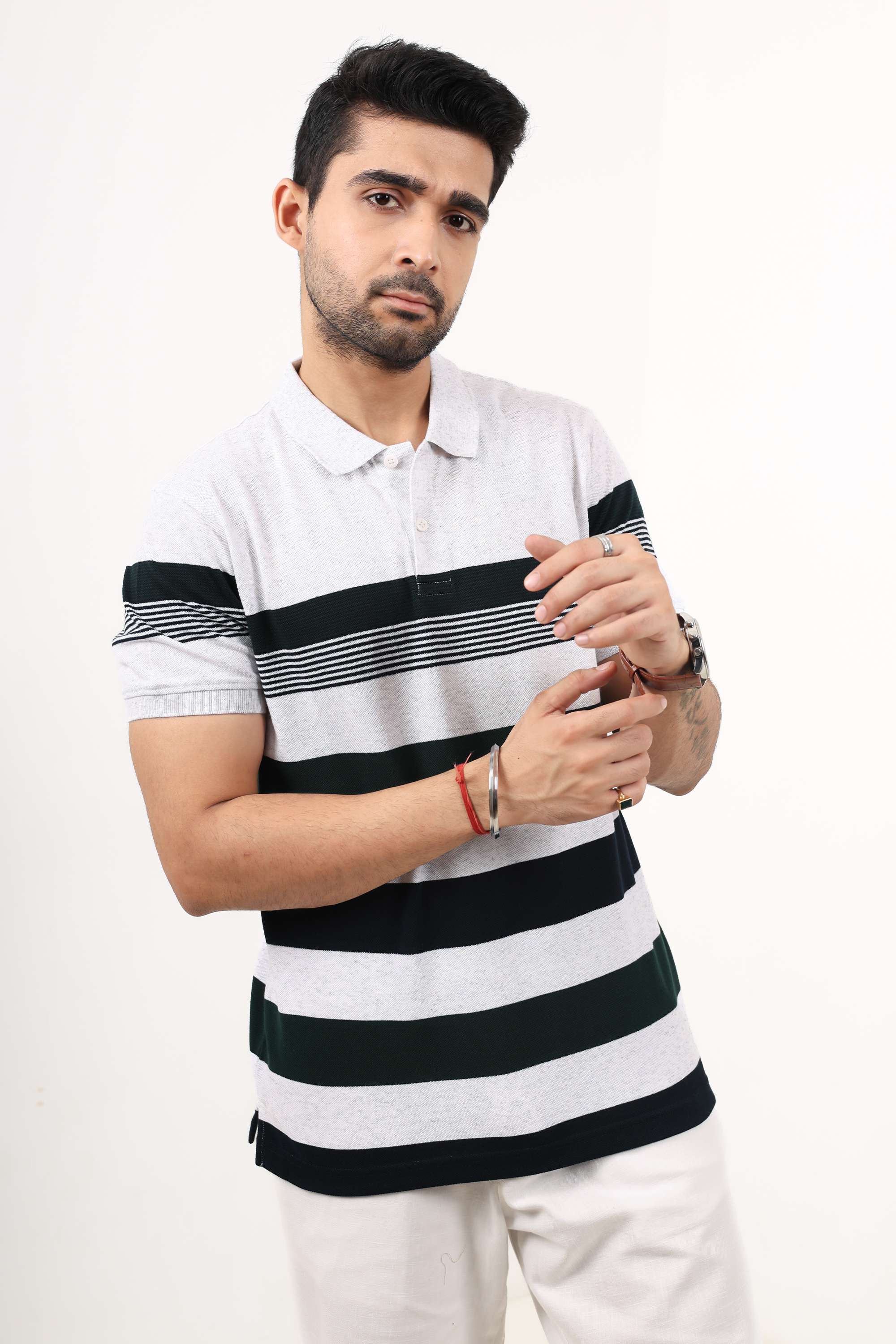 Stripes-Blended-Fabric-Polo-Men-s-T-Shirt