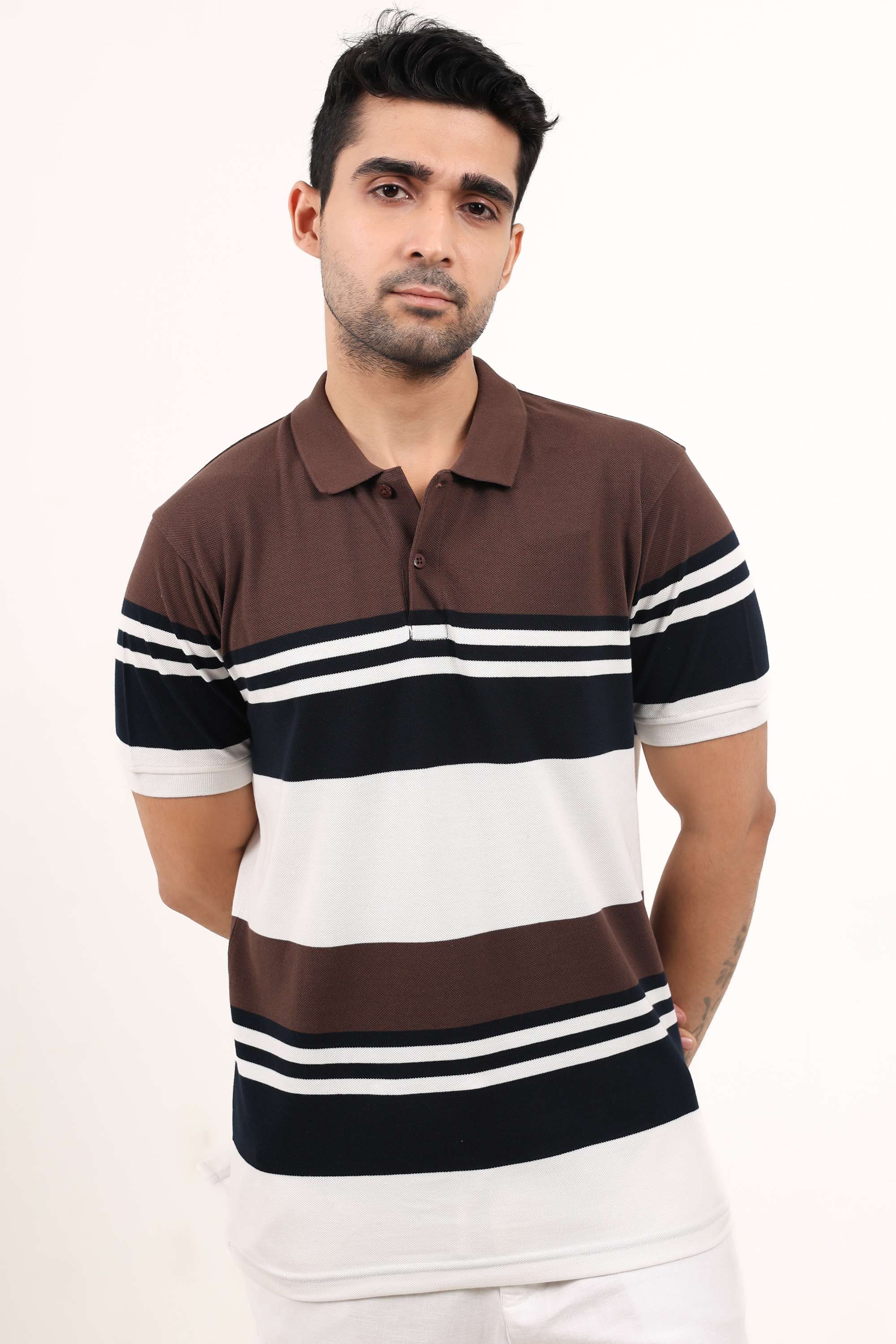 Stripes-Blended-Fabric-Polo-Men-s-T-Shirt