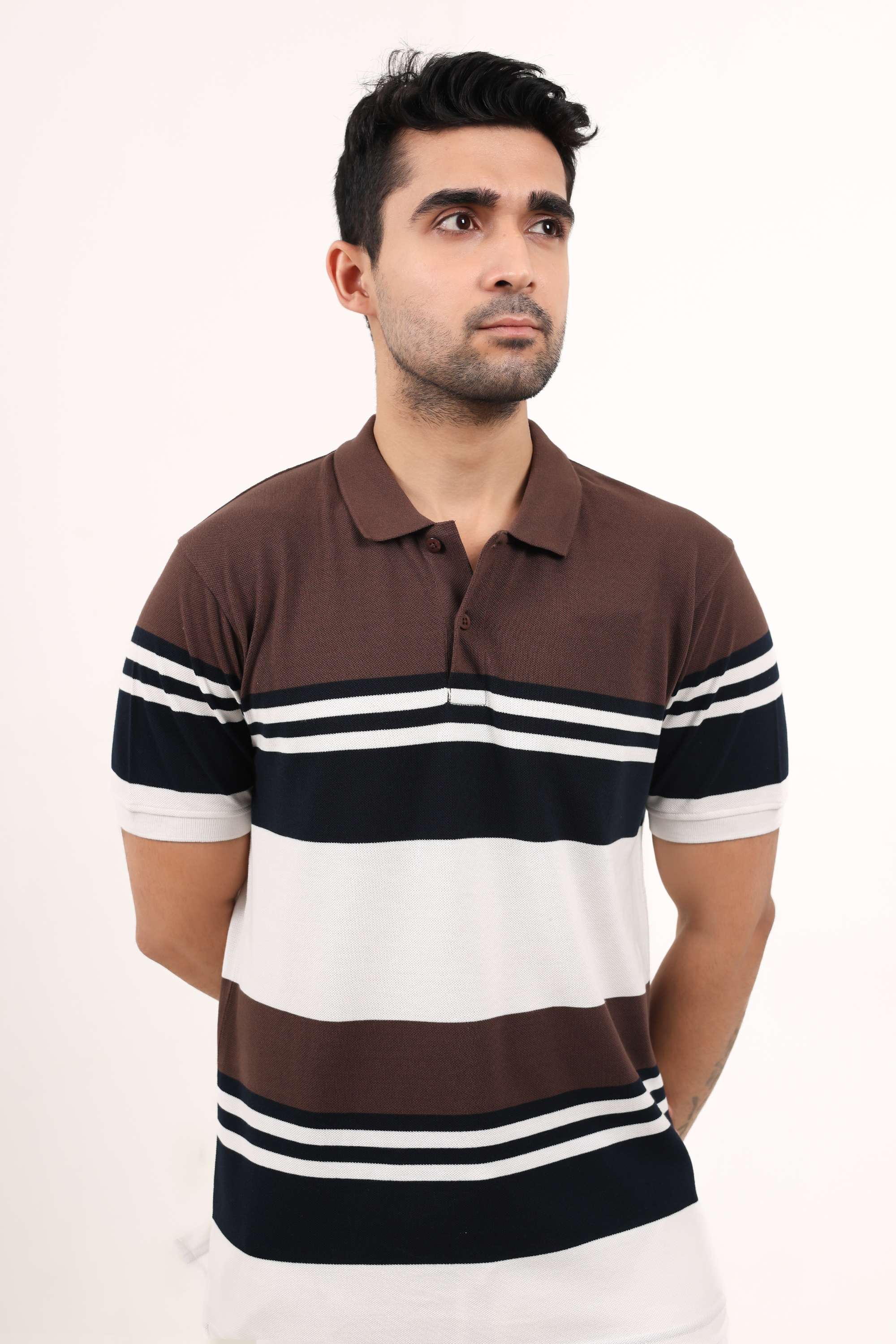 Stripes-Blended-Fabric-Polo-Men-s-T-Shirt