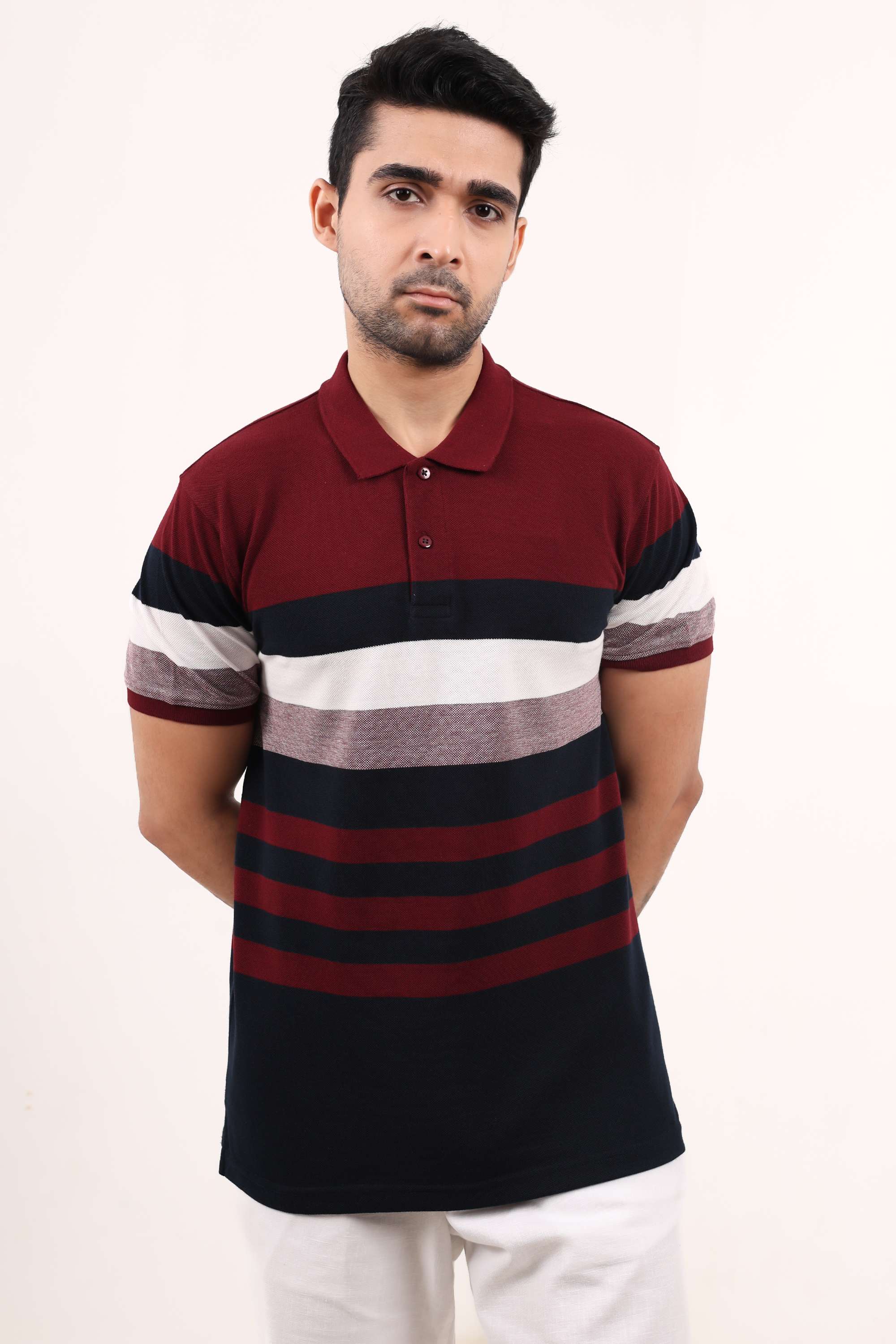 Stripes-Blended-Fabric-Polo-Men-s-T-Shirt