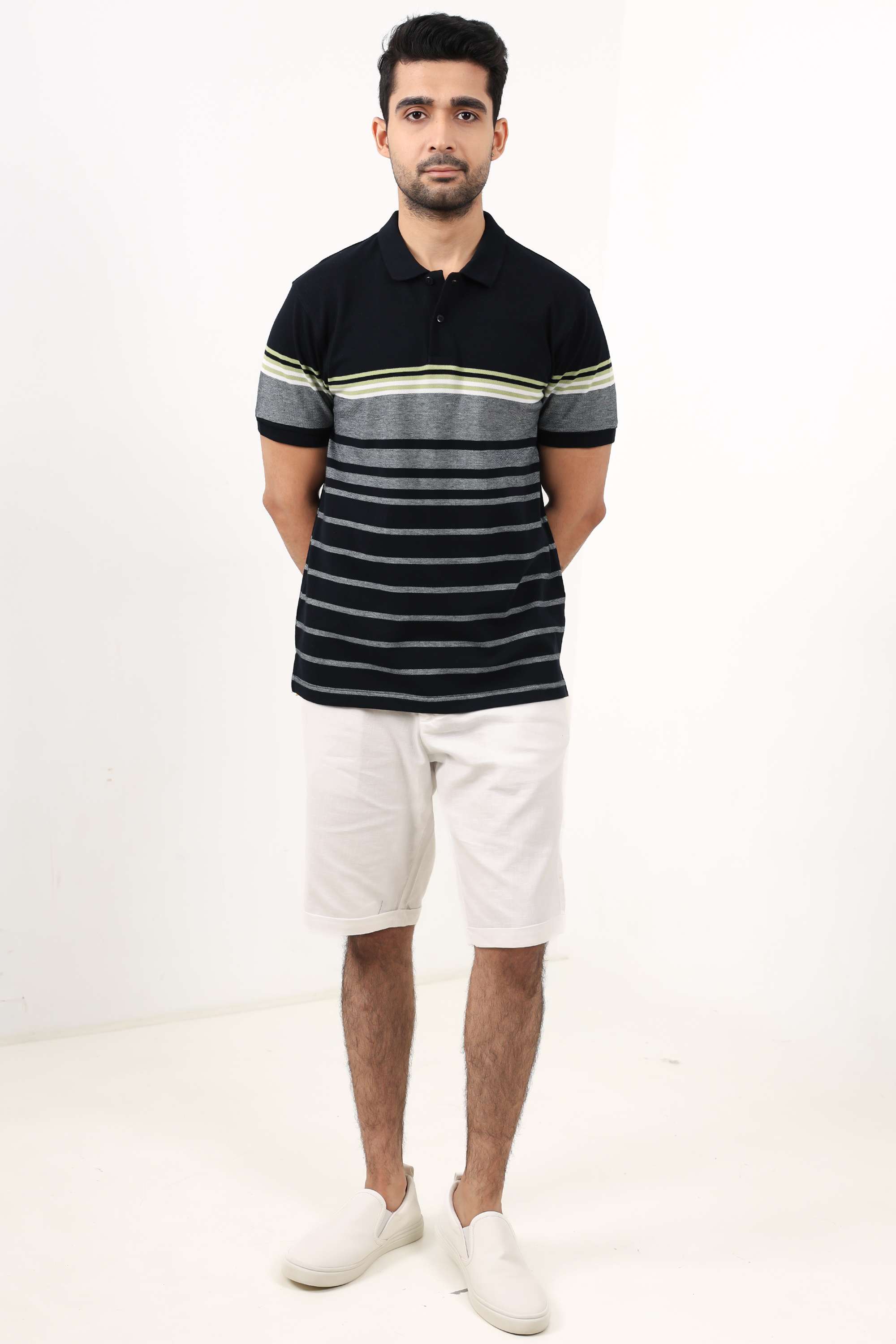 Stripes-Blended-Fabric-Polo-Men-s-T-Shirt
