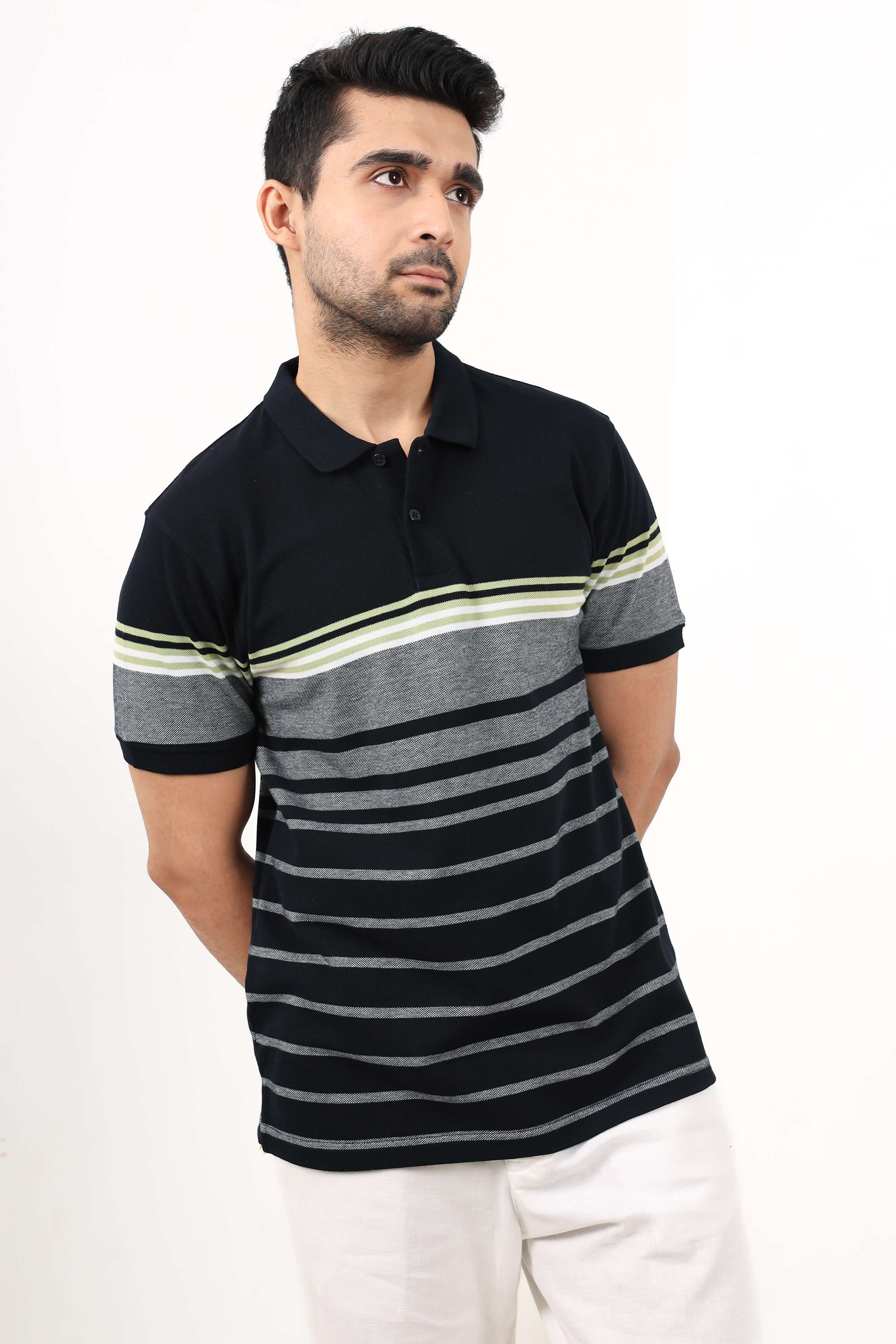 Stripes-Blended-Fabric-Polo-Men-s-T-Shirt