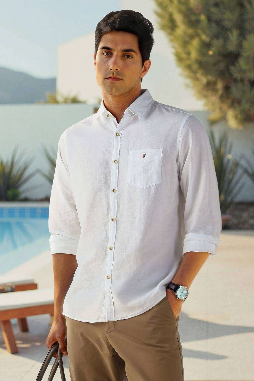 Solid-Cotton-Linen-Blend-Slim-Fit-Men-s-Shirt