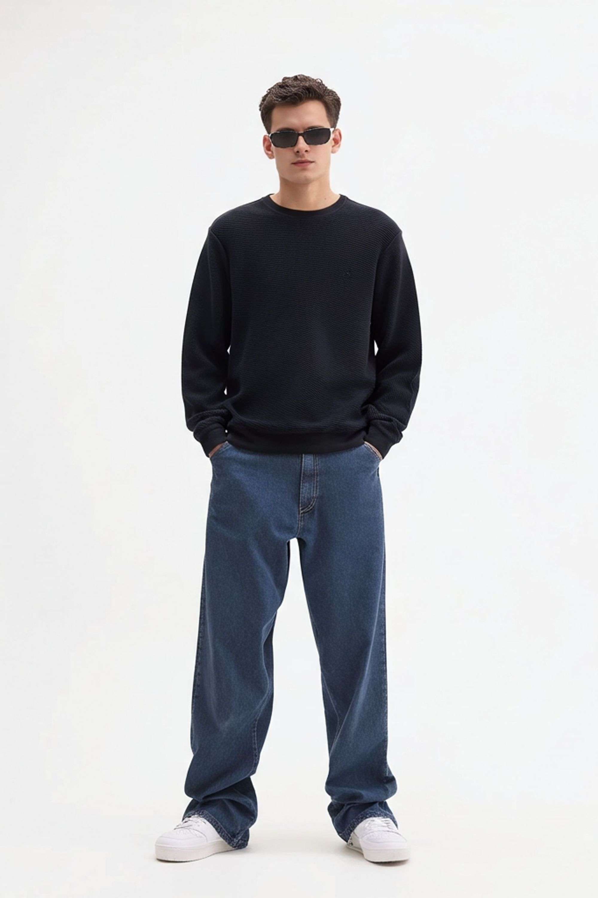 Solid-Blended-Fabric-Round-Neck-Men-s-Sweatshirt