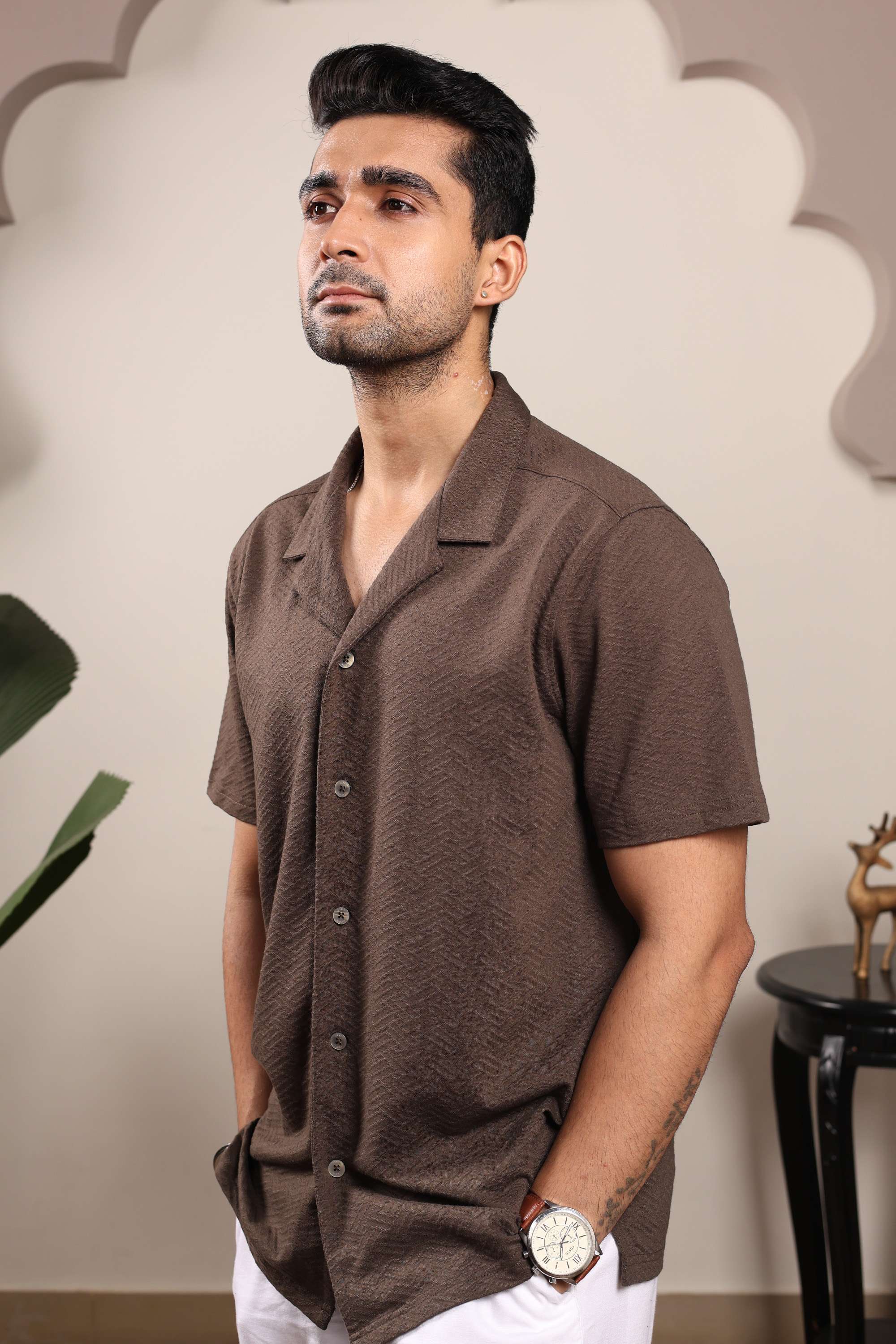 Solid-Collared-Blended-Fabric-Men-s-Casual-Wear-Shirt