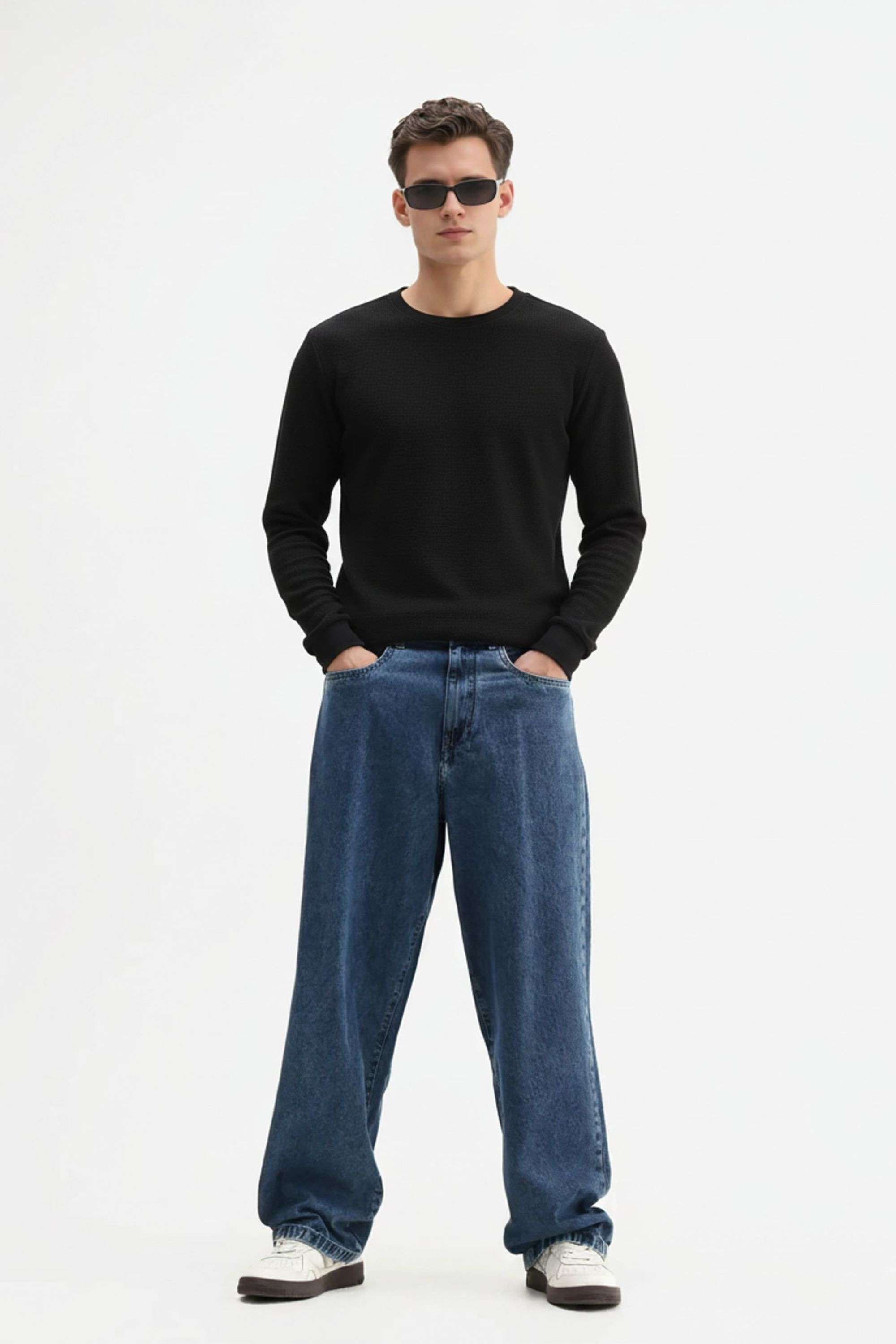 Solid-Blended-Fabric-Round-Neck-Men-s-Sweatshirt