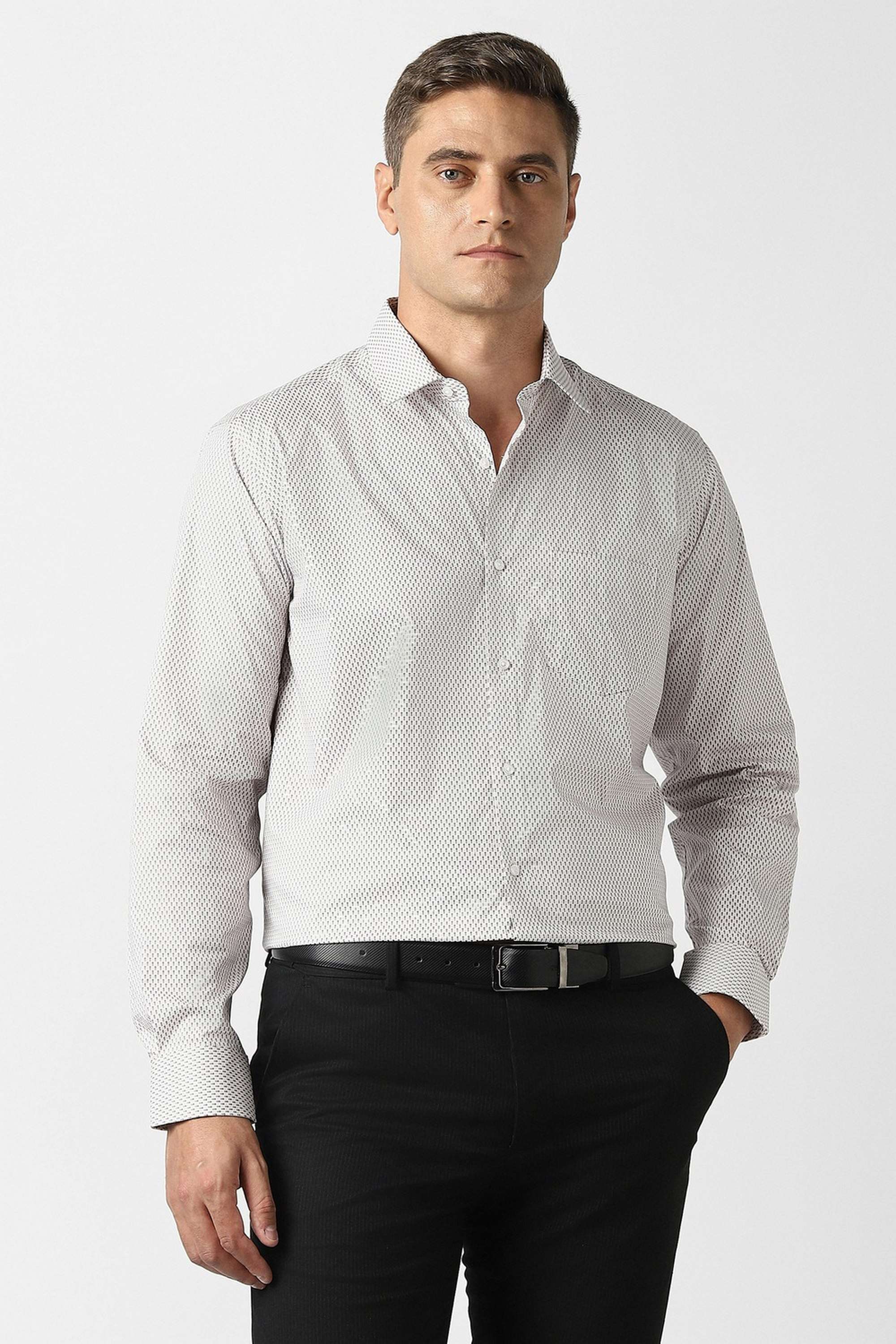 Printed-Collared-Cotton-Blend-Men-Formal-Wear-Shirt