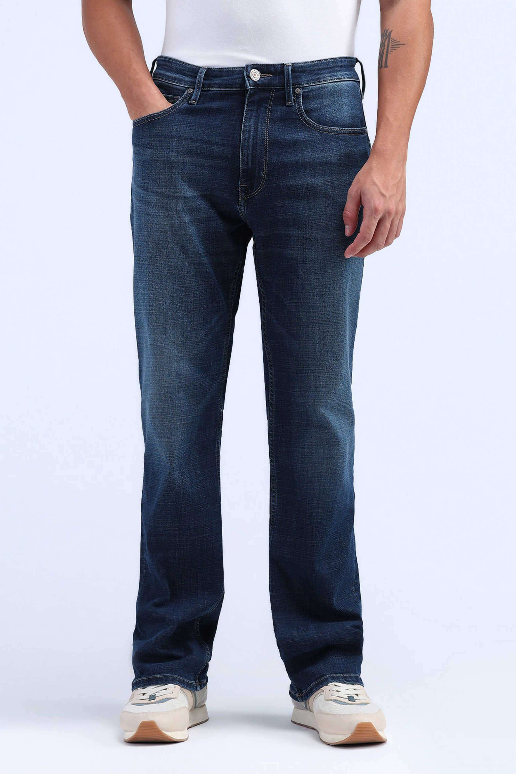Solid-Cotton-Lycra-Bootcut-Fit-Men-s-Jeans