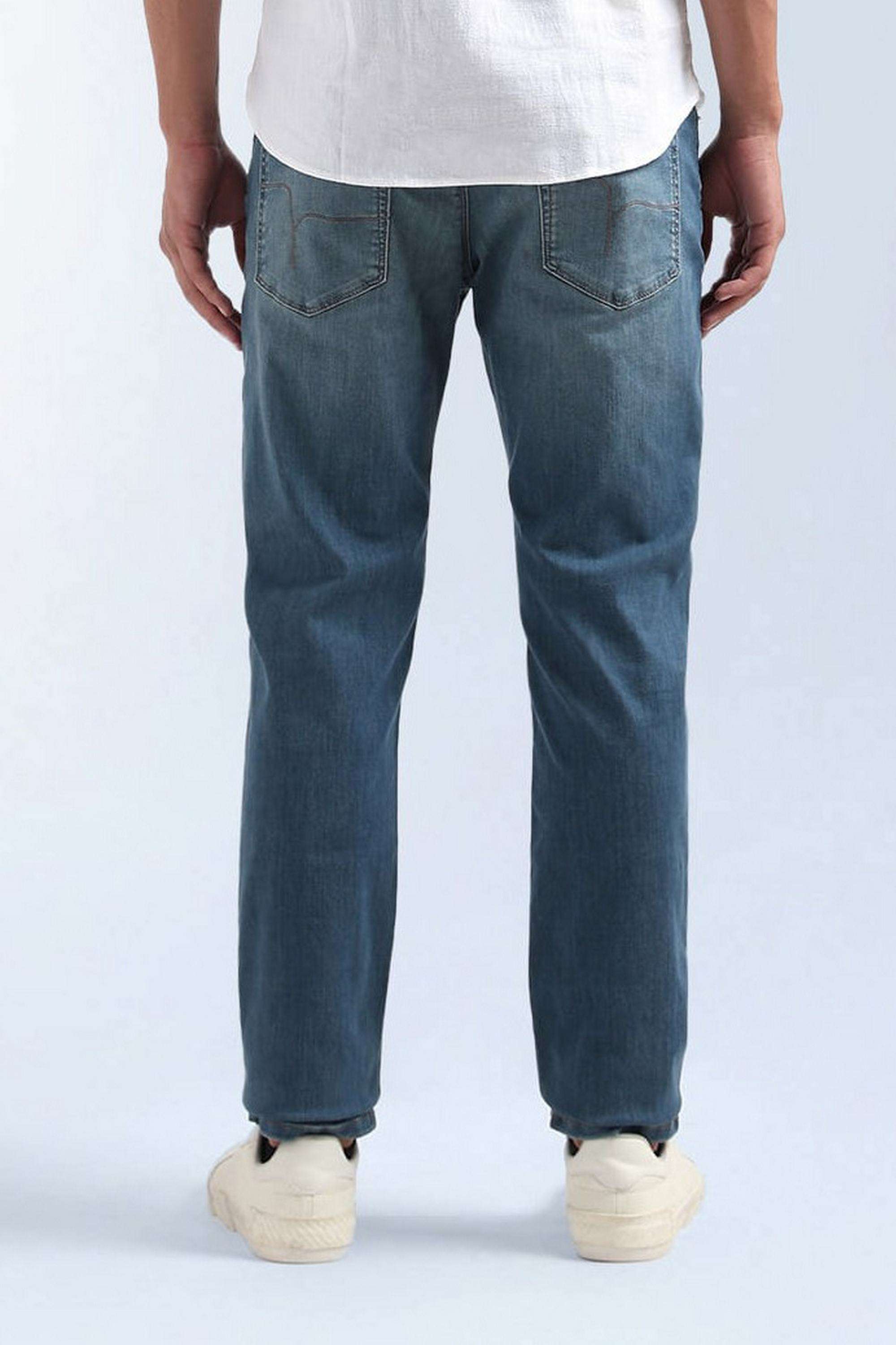 Solid-Polyester-Cotton-Straight-Fit-Men-s-Jeans