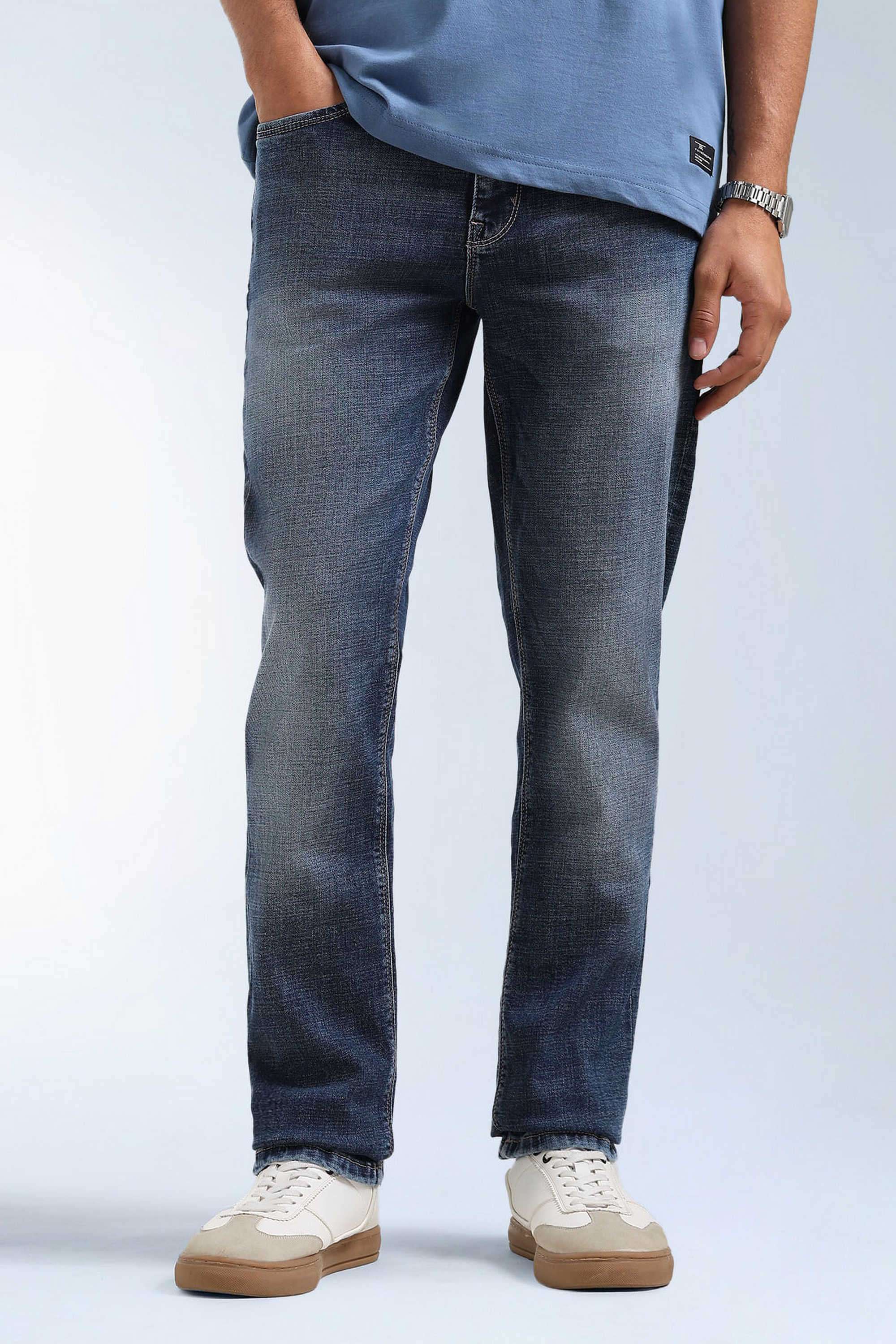 Solid-Polyester-Blend-Straight-Fit-Men-s-Jeans